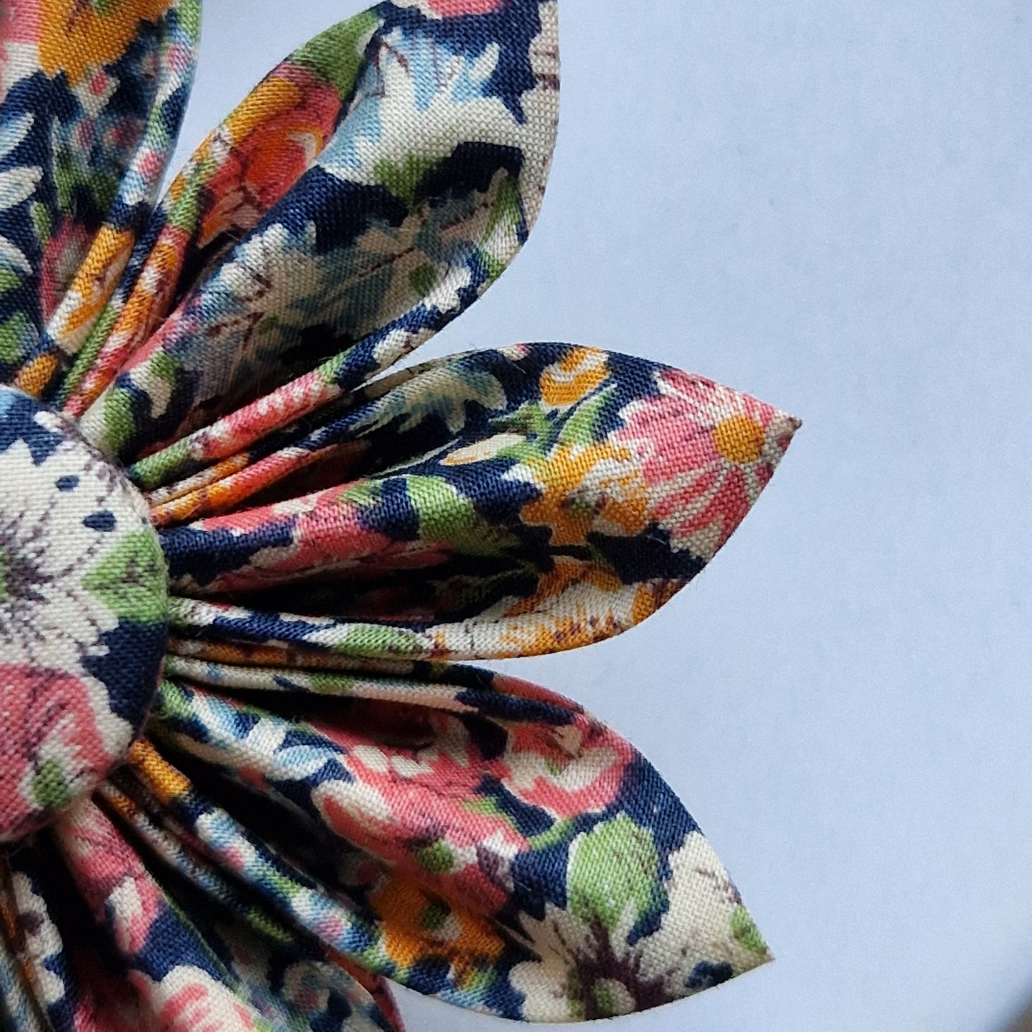 Posy - Vintage Liberty fabric kanzashi-style flower brooch - orange floral print