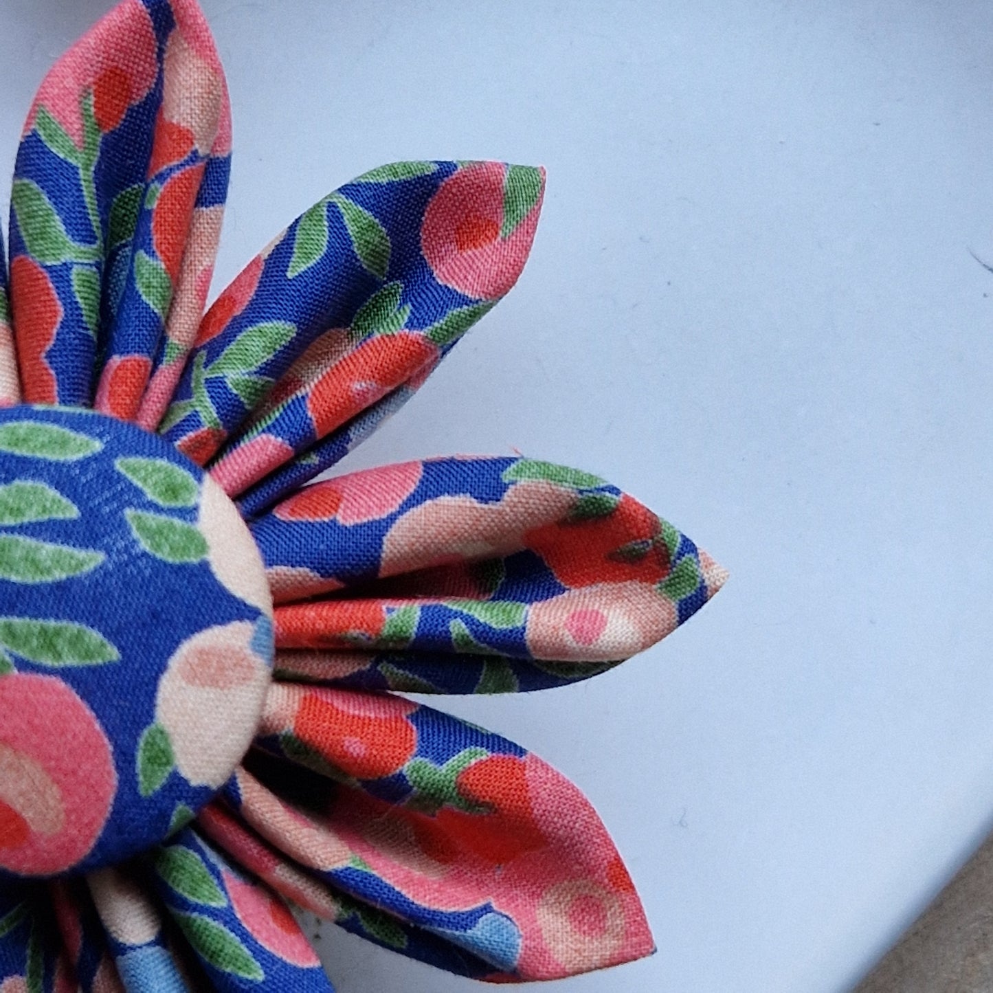 Willow - Vintage Liberty fabric kanzashi-style flower brooch - peach berry print