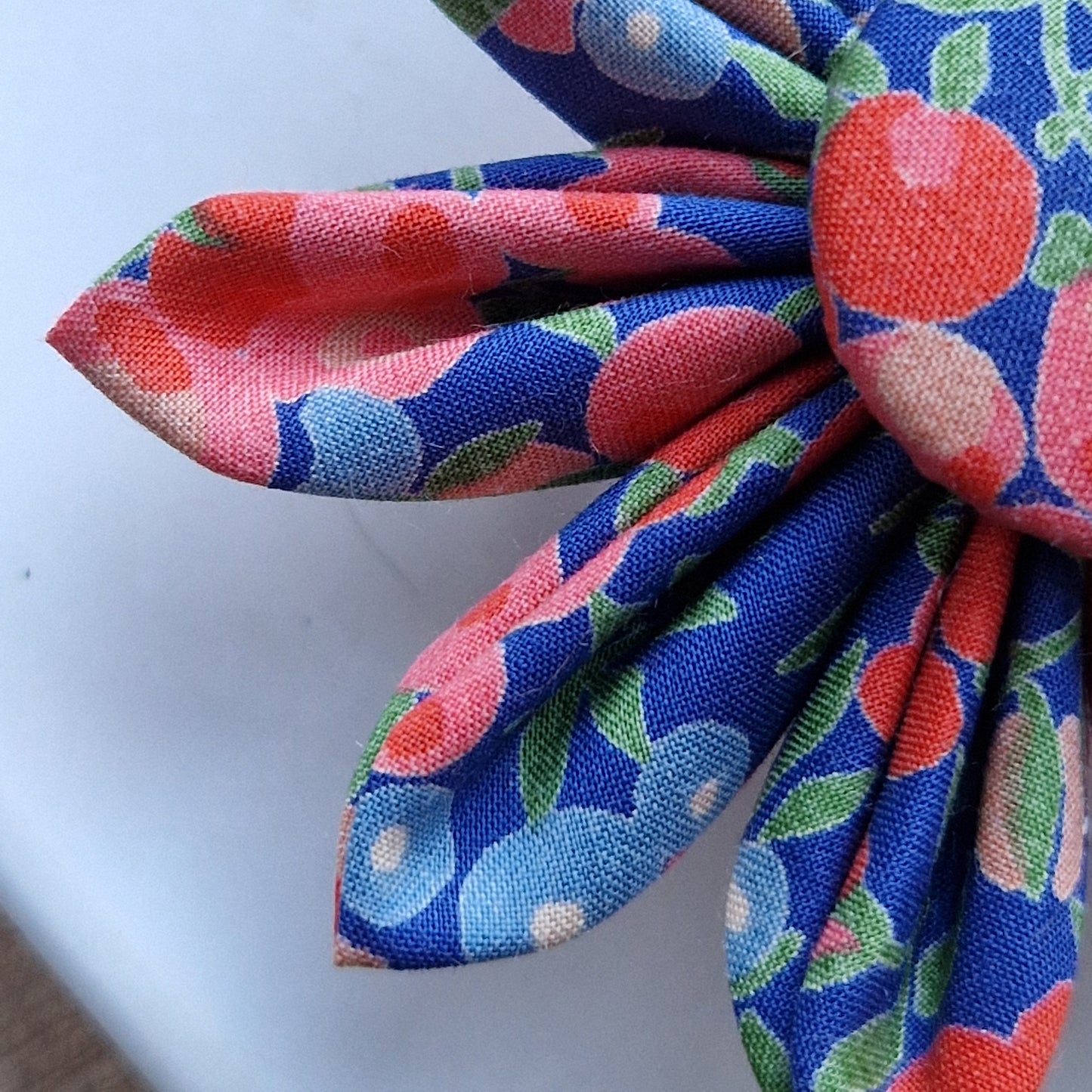 Willow - Vintage Liberty fabric kanzashi-style flower brooch - peach berry print