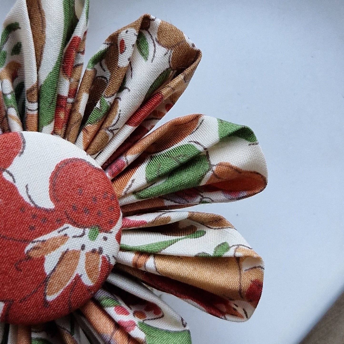 Eliza - Vintage Liberty fabric kanzashi-style flower brooch - terracotta and green floral print