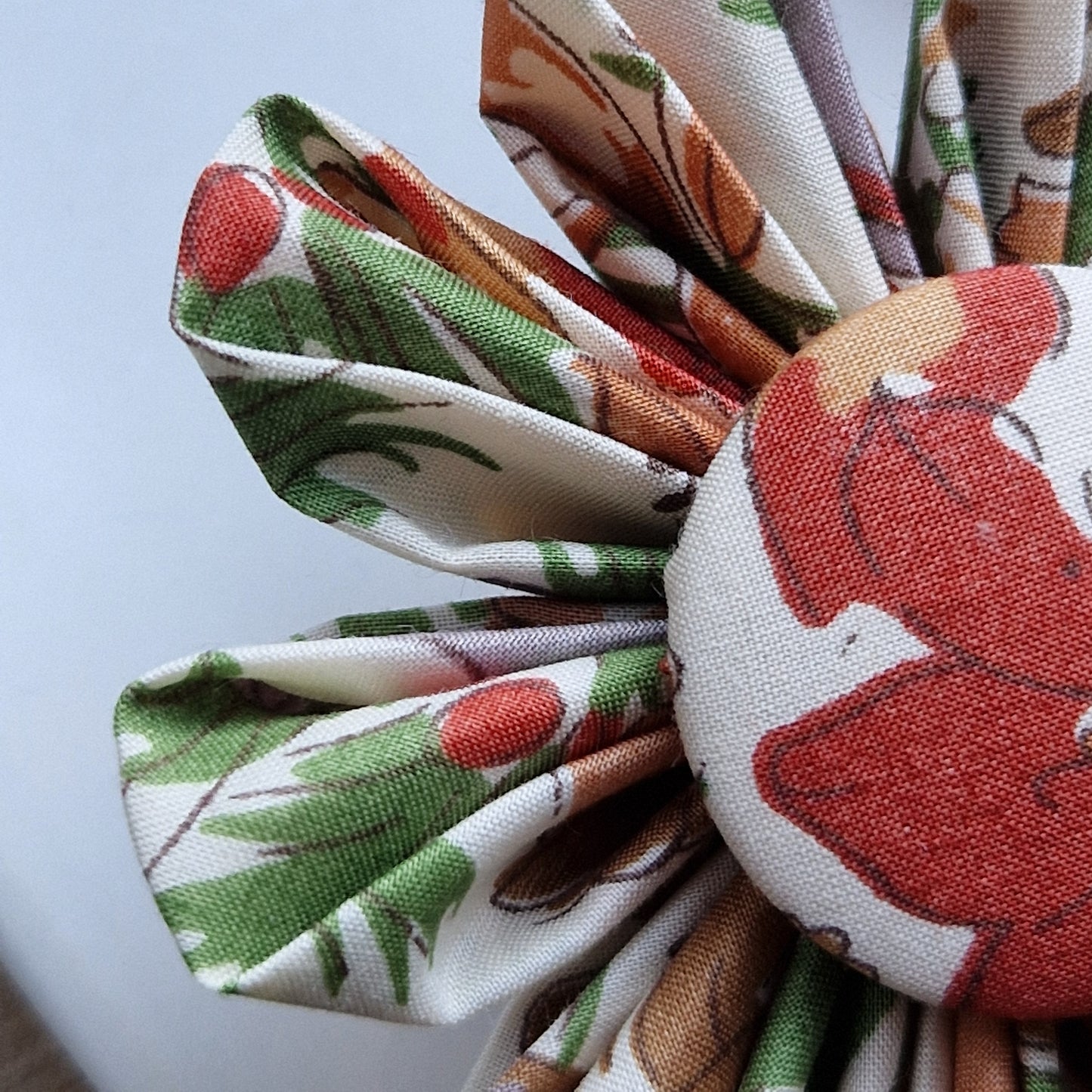 Eliza - Vintage Liberty fabric kanzashi-style flower brooch - terracotta and green floral print