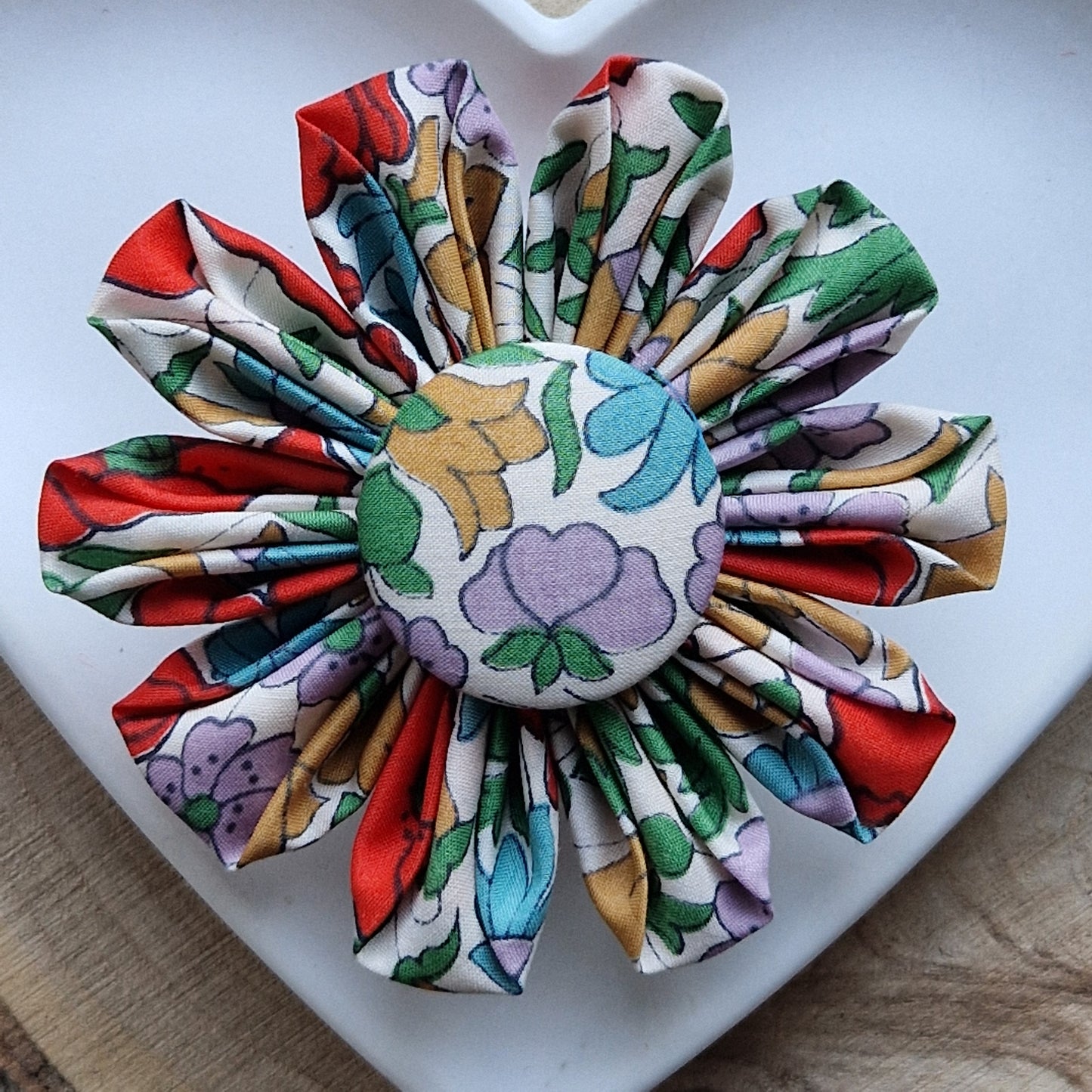 Viola - Vintage Liberty fabric kanzashi-style flower brooch - summer floral print