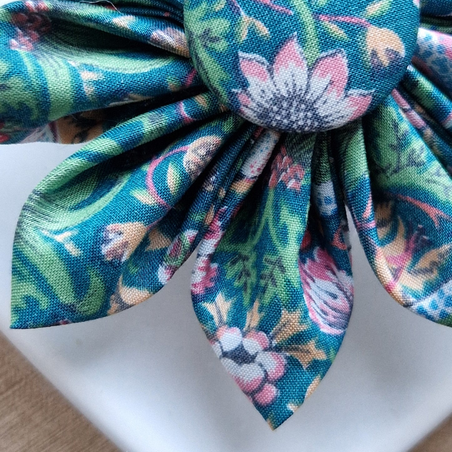 Clover - Vintage Liberty fabric kanzashi-style flower brooch - green floral print