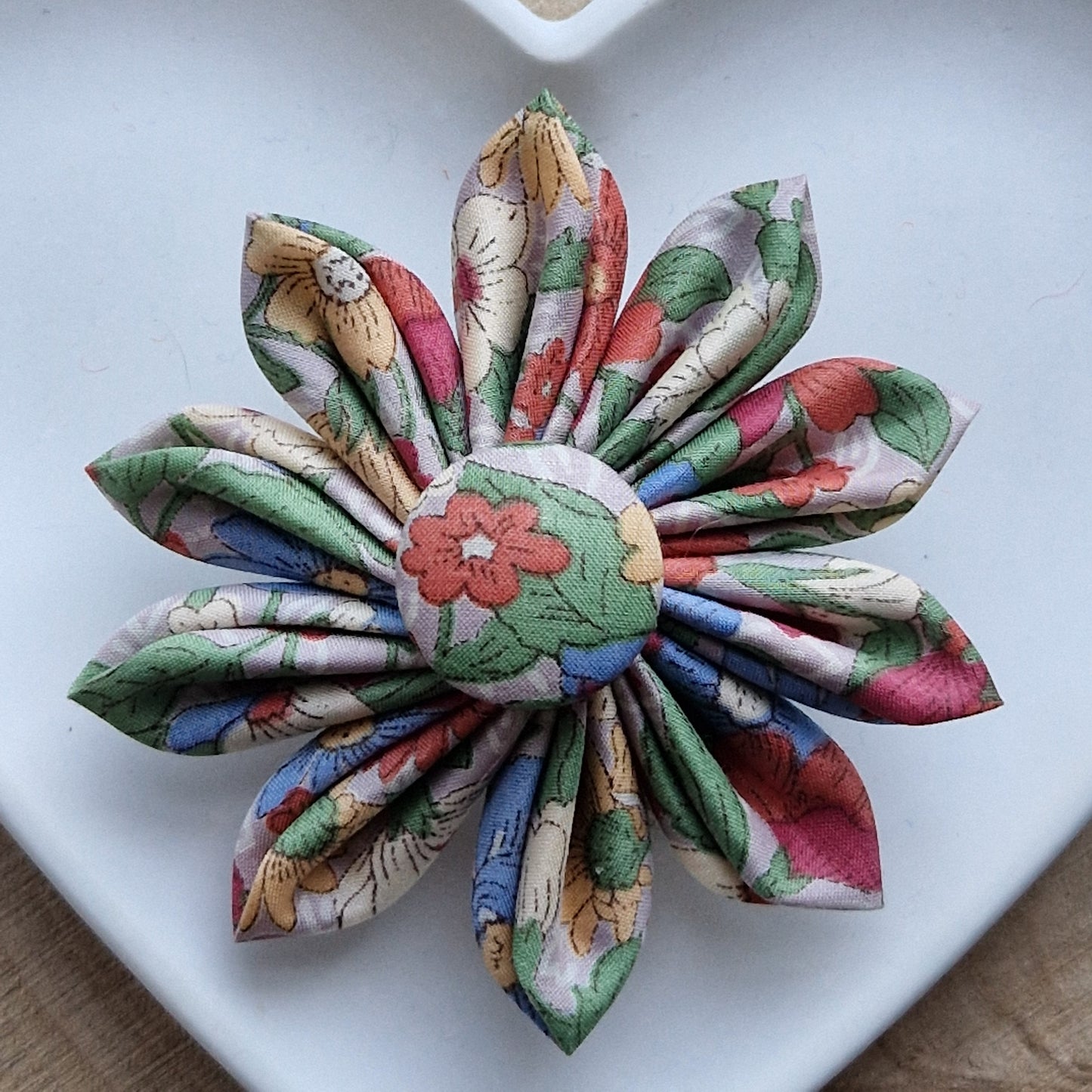 Poppy - Vintage Liberty fabric kanzashi-style flower brooch - multi floral print