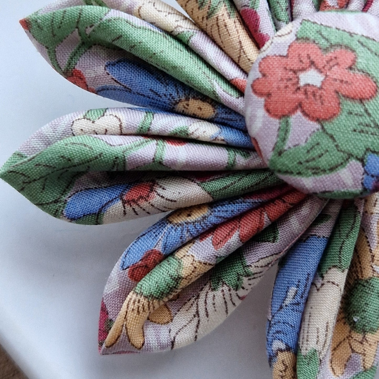 Poppy - Vintage Liberty fabric kanzashi-style flower brooch - multi floral print