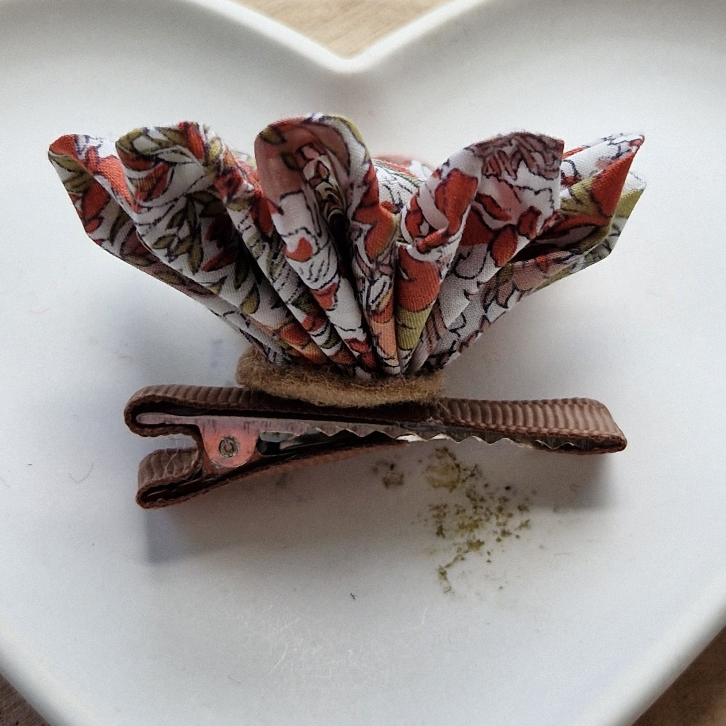 Autumn Leaves - Vintage Liberty fabric kanzashi-style flower hair clip - brown floral print