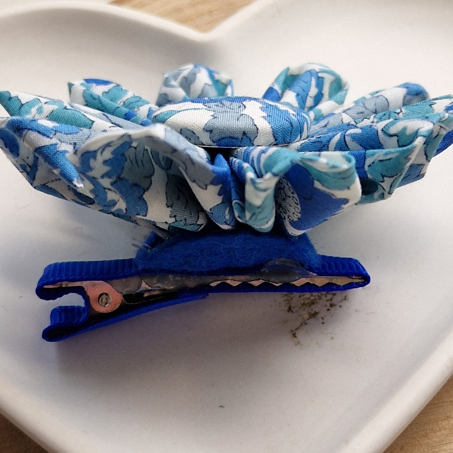 Vintage Liberty fabric kanzashi-style flower hair clip - blue floral print