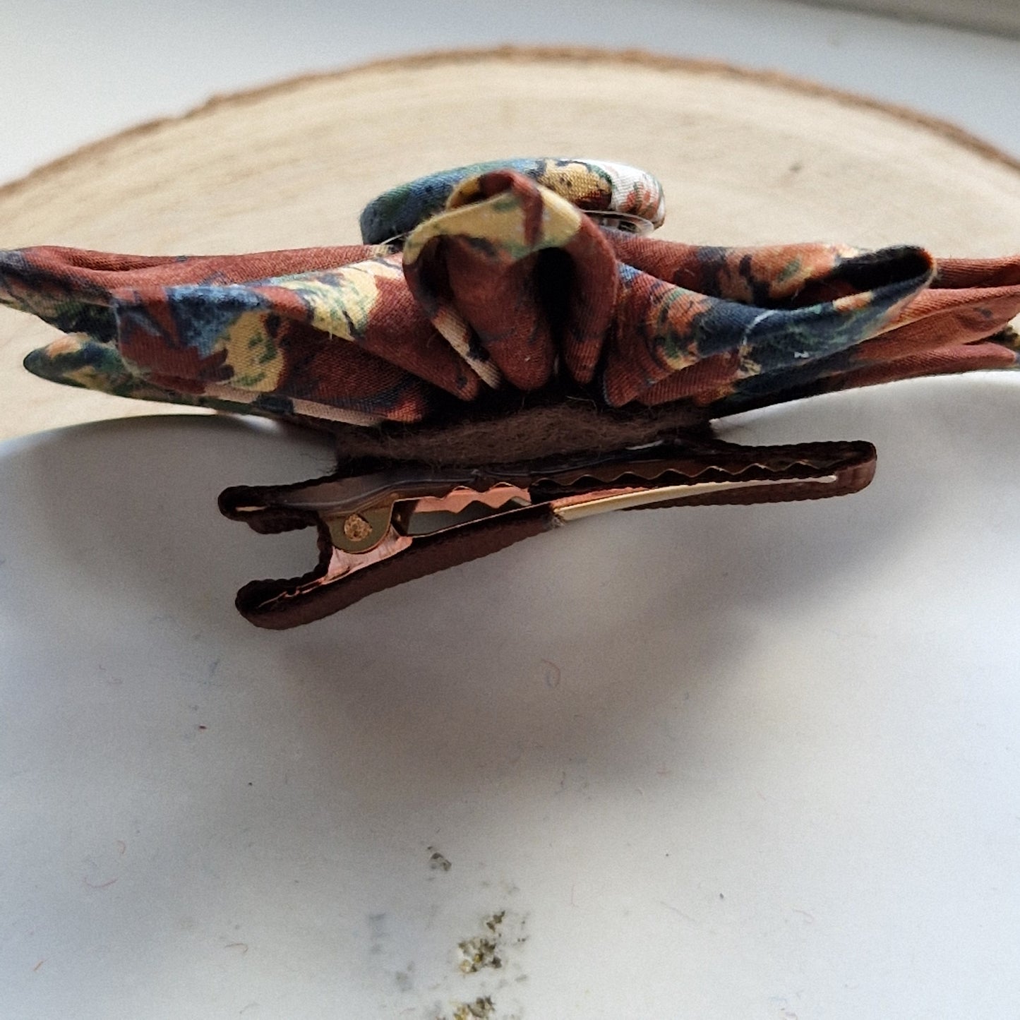 Vintage Liberty fabric kanzashi-style flower hair clip - brown floral print