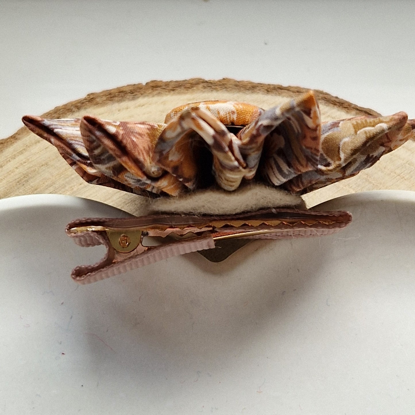 Vintage Liberty fabric kanzashi-style flower hair clip - peachy flowers print