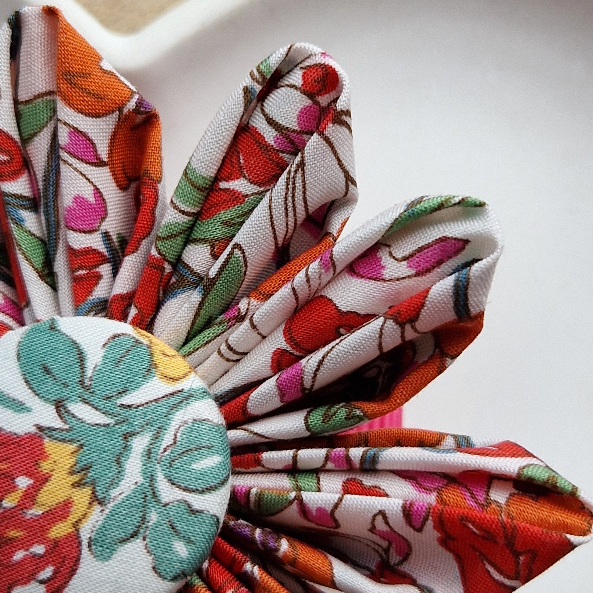 Vintage Liberty fabric kanzashi-style flower hair clip - citrus floral print