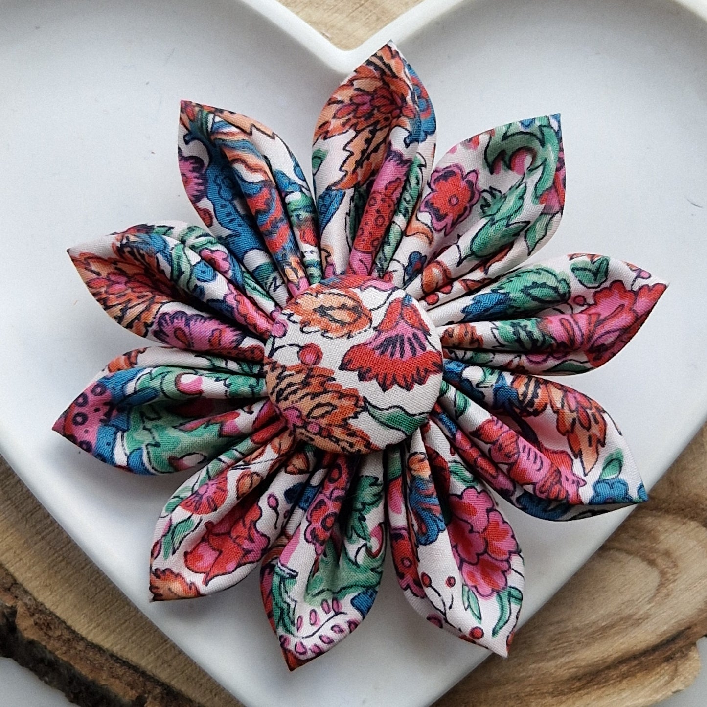 Vintage Liberty fabric kanzashi-style flower hair clip - rose pink floral print