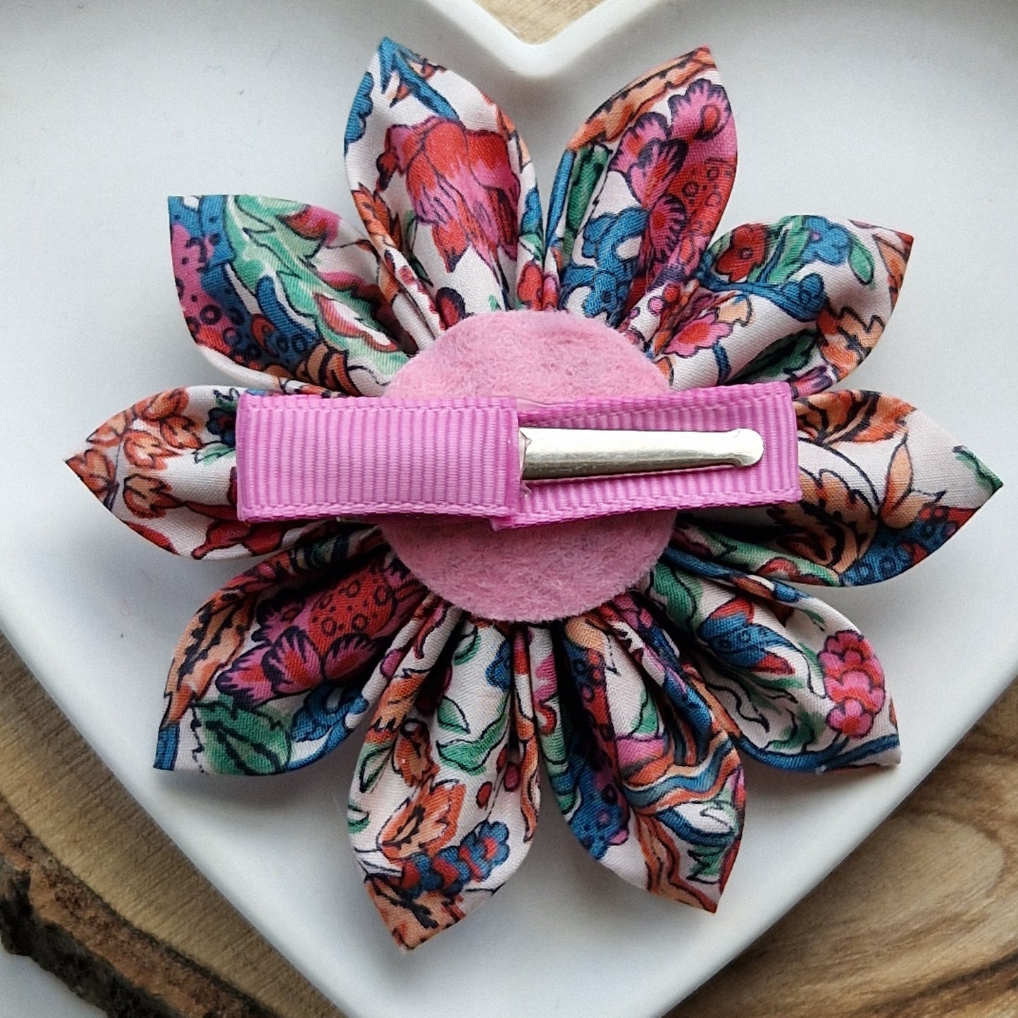 Vintage Liberty fabric kanzashi-style flower hair clip - rose pink floral print