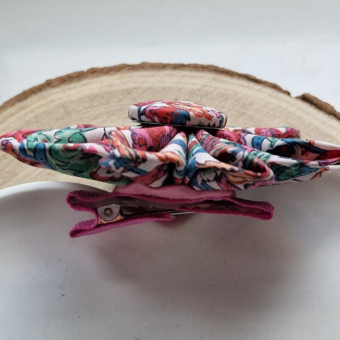 Vintage Liberty fabric kanzashi-style flower hair clip - rose pink floral print