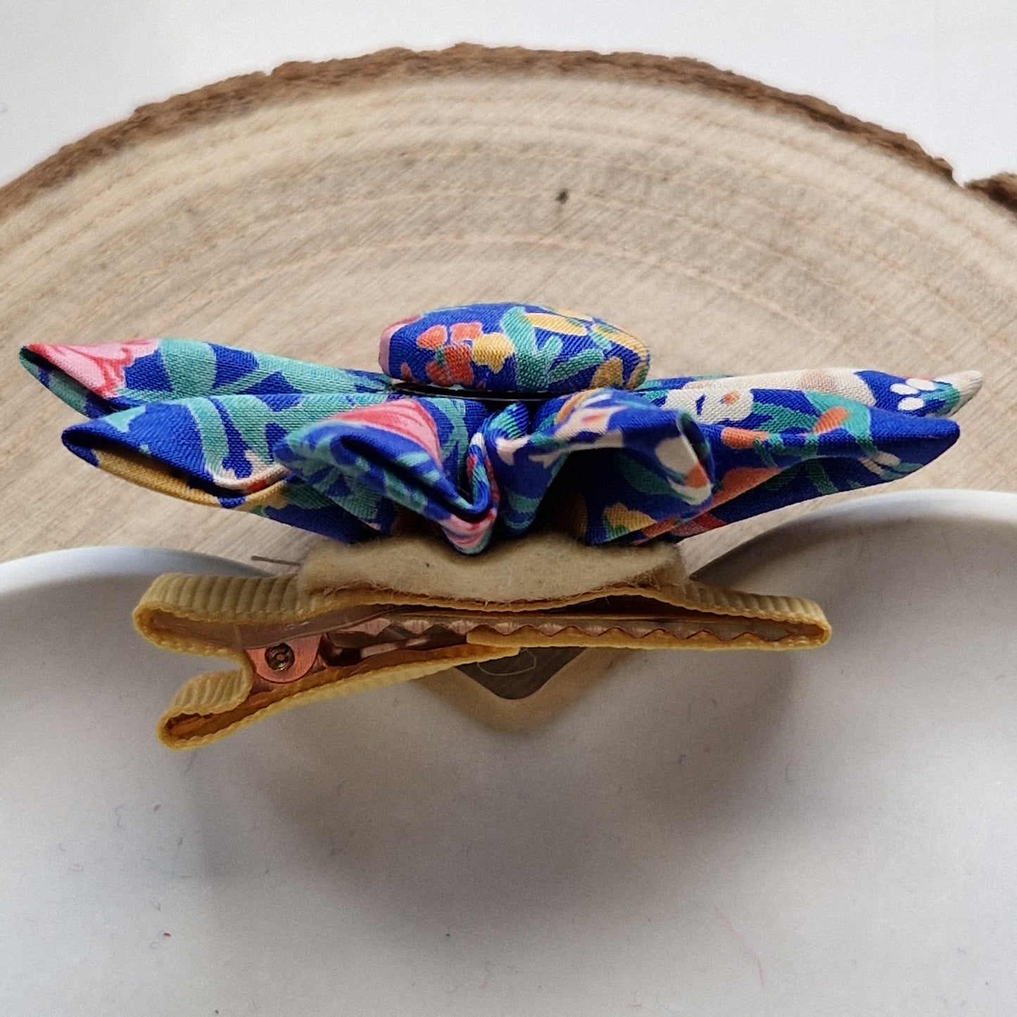 Vintage Liberty fabric kanzashi-style flower hair clip - blue floral print