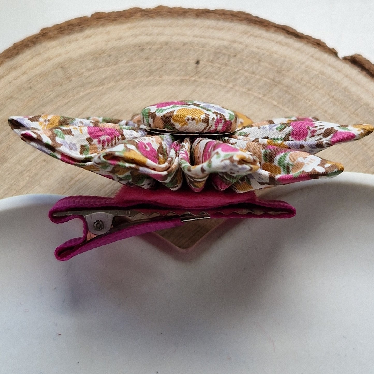 Vintage Liberty fabric kanzashi-style flower hair clip - ditsy pink floral print