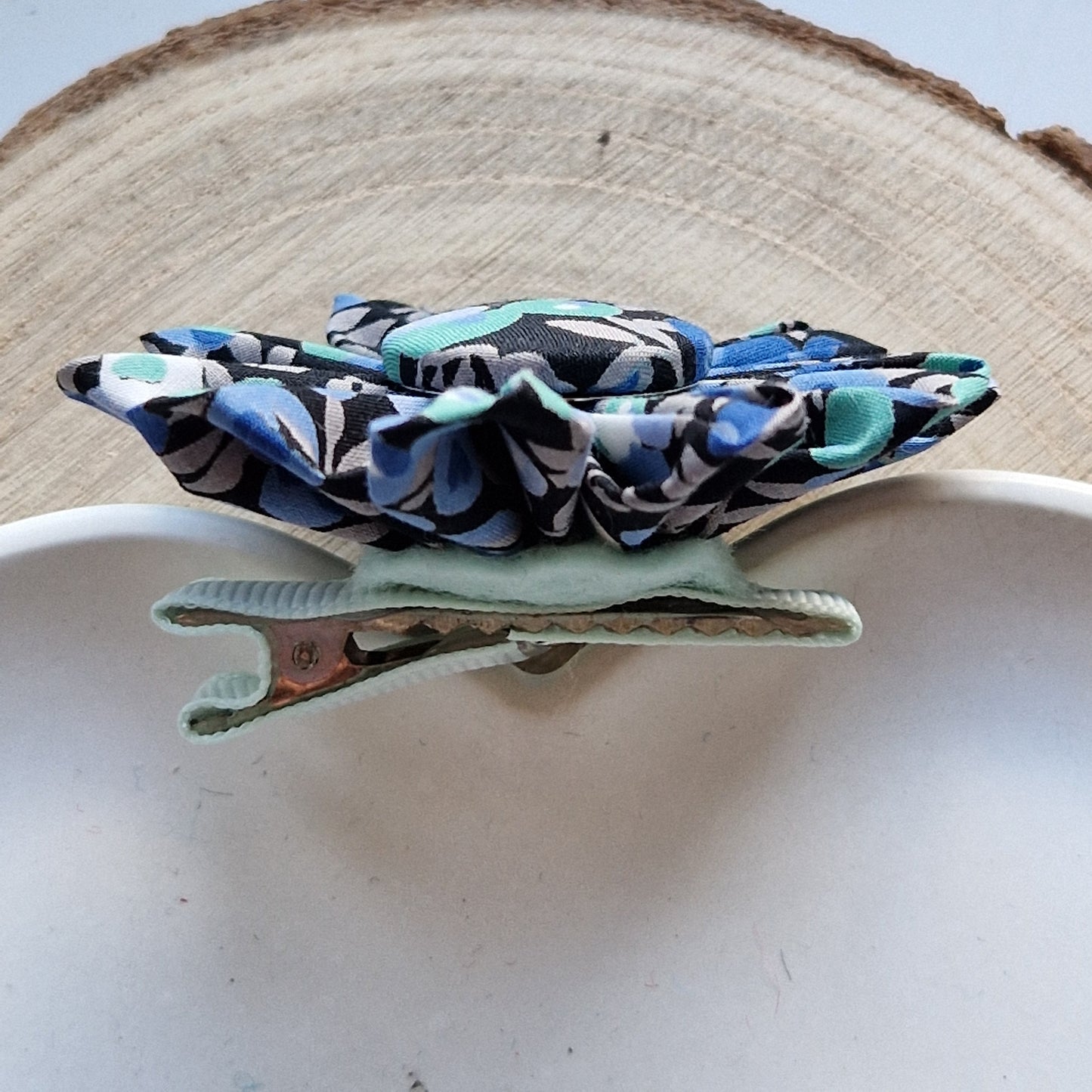 Vintage Liberty fabric kanzashi-style flower hair clip - blue berry print