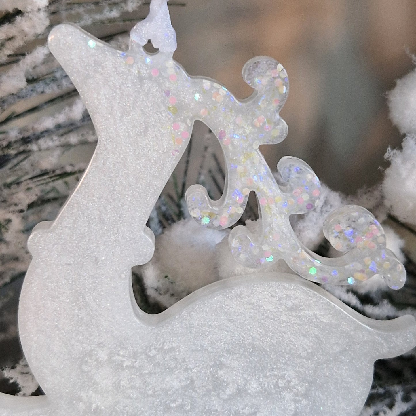 Resin Reindeer Decoration - Noella in White Sparkle