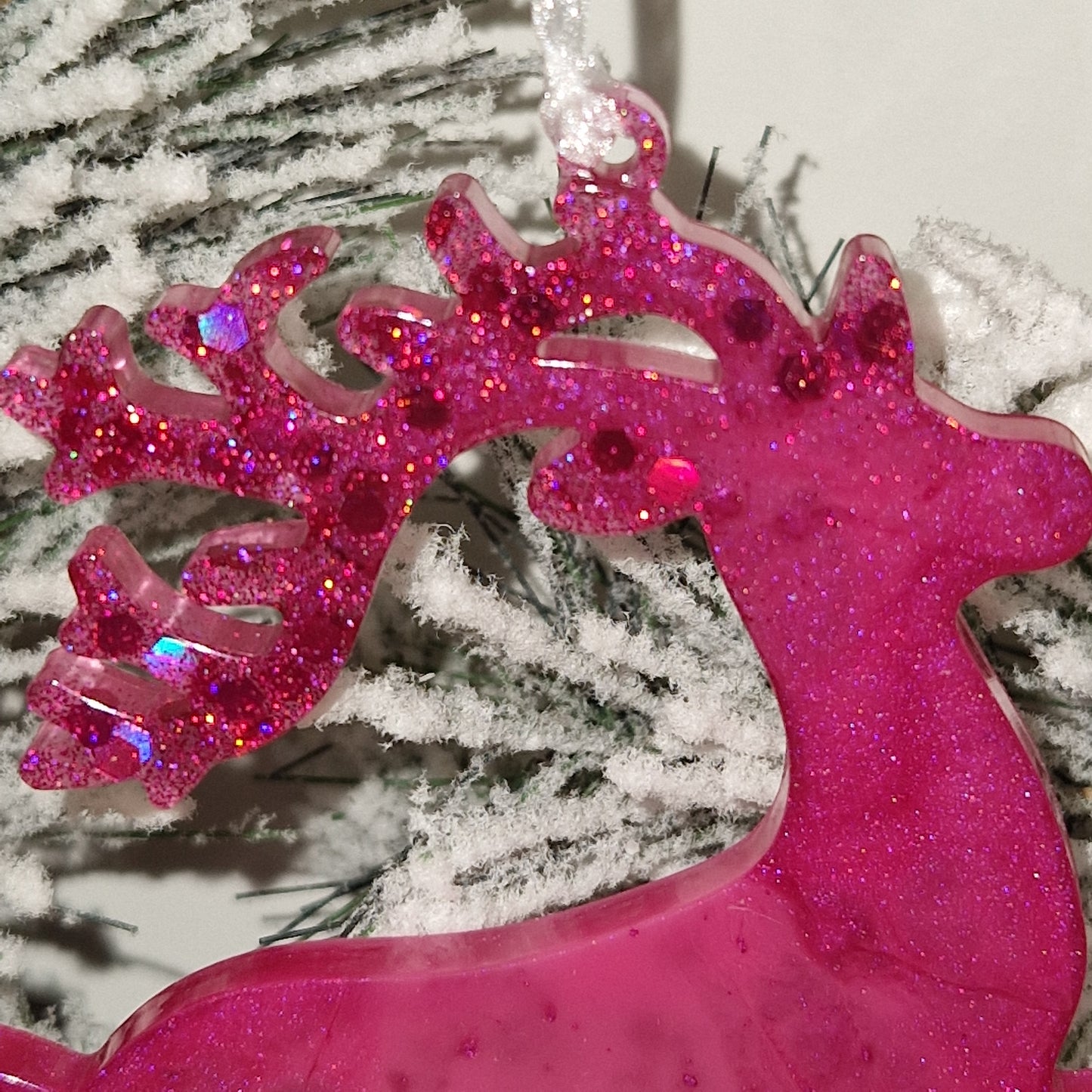Resin Reindeer Decoration - Nicholas in Fuchsia Sparkle