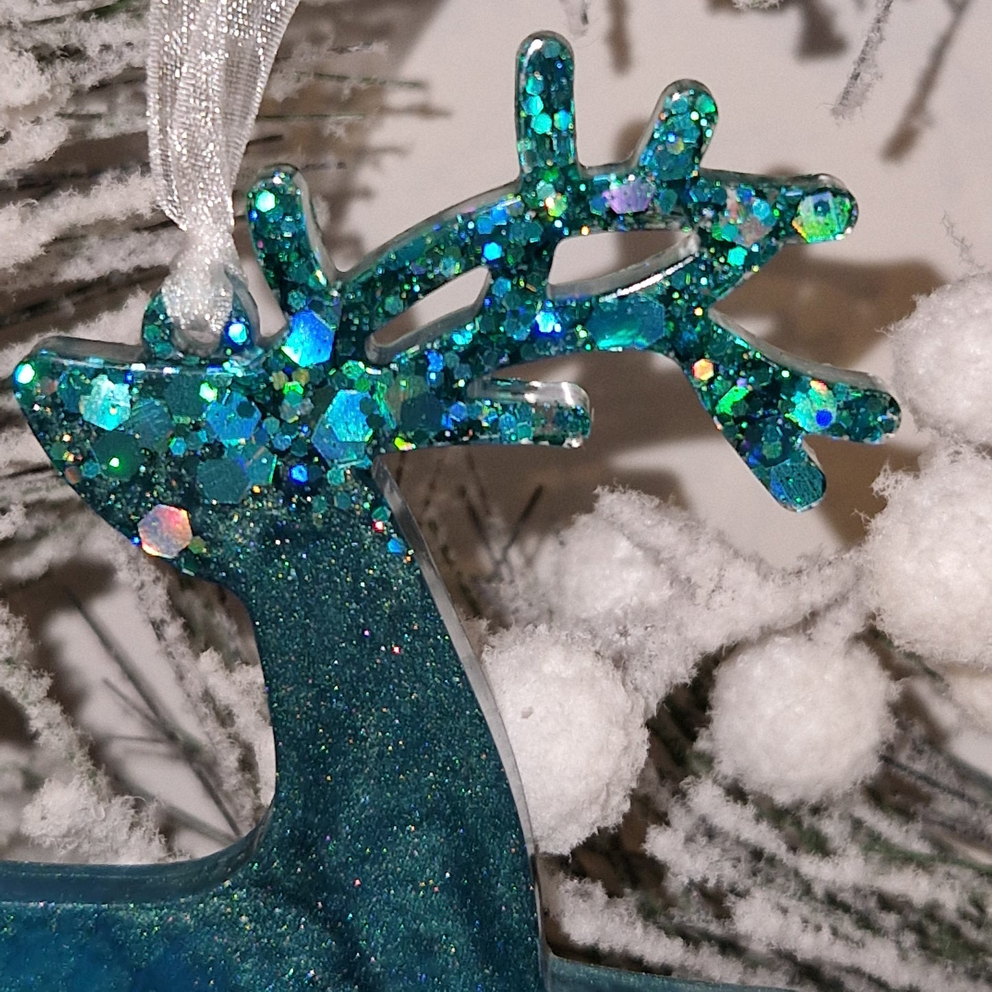 Resin Reindeer Decoration - Crystal in Teal Sparkle