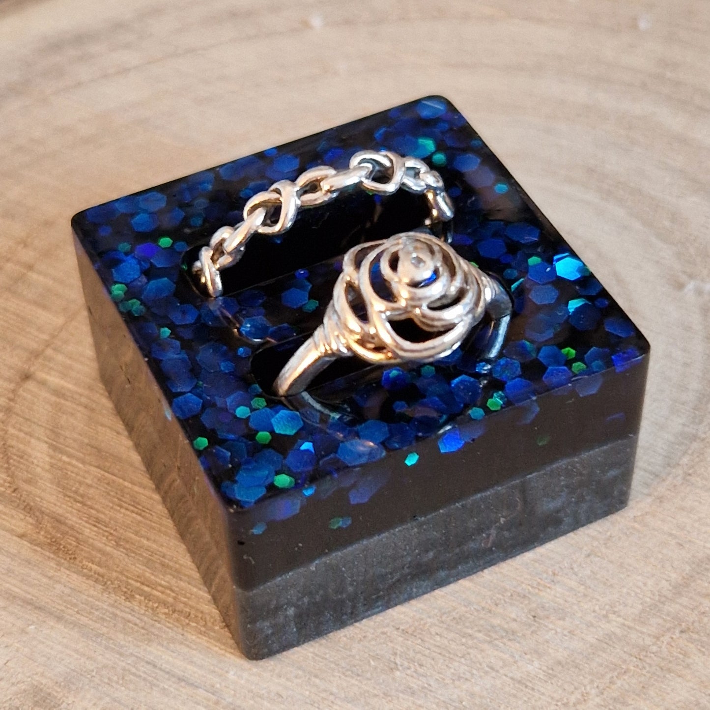 Resin Ring Holder - Sapphire Blue Sparkle