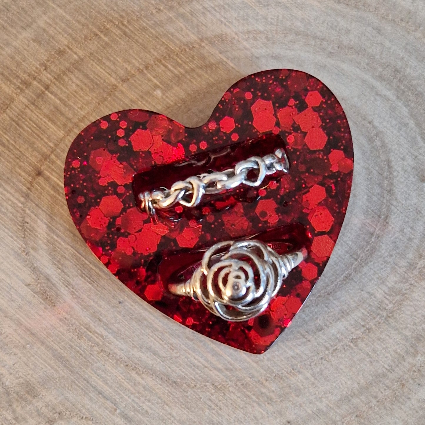 Resin Ring Holder - Ruby Sparkle Heart