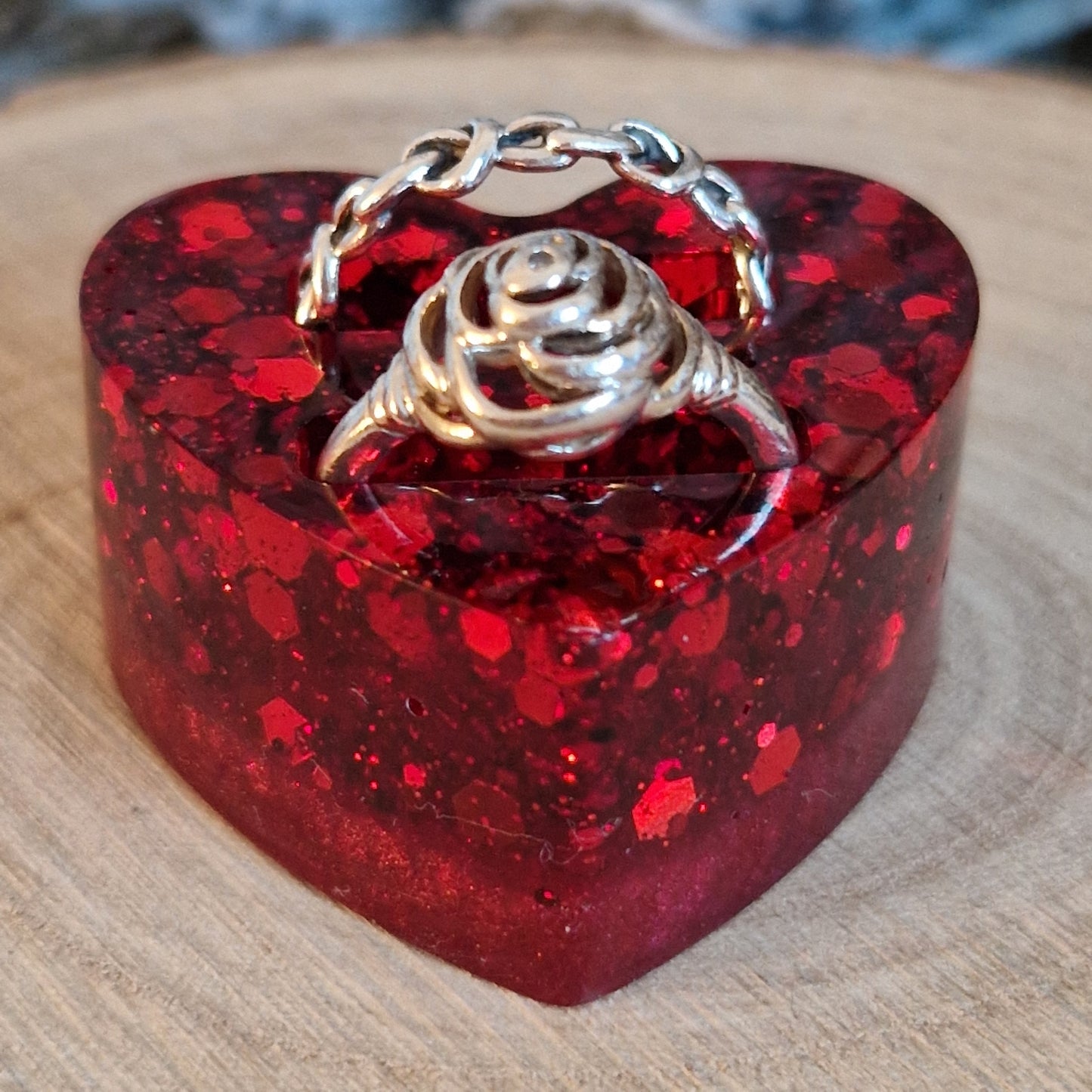 Resin Ring Holder - Ruby Sparkle Heart