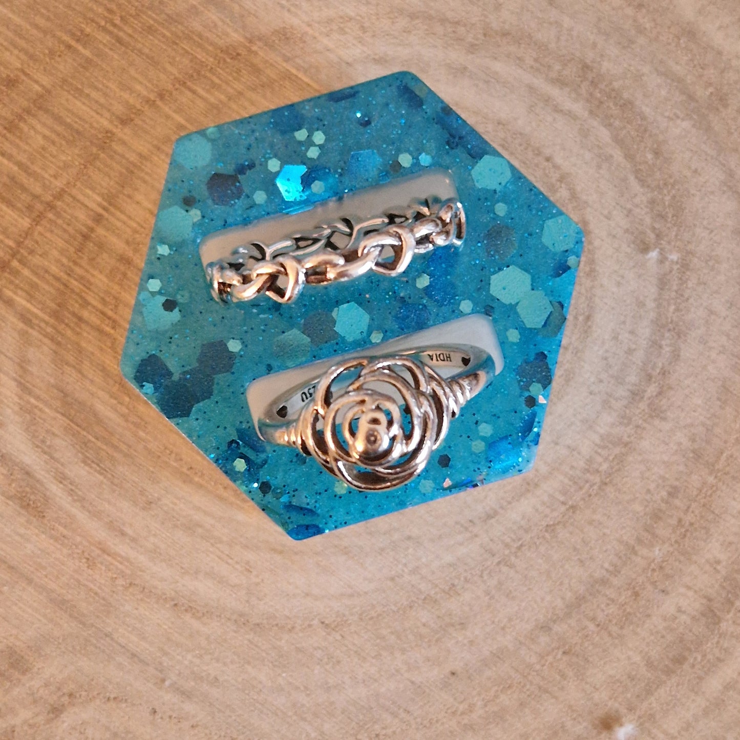 Resin Ring Holder - Turquoise and White Sparkle