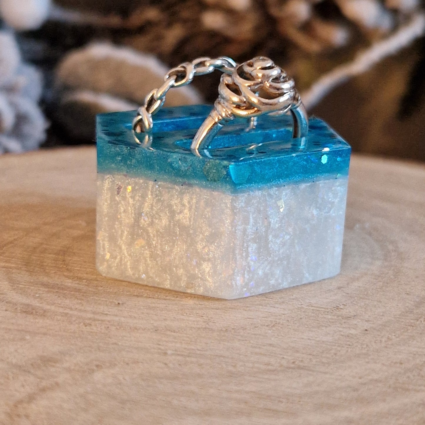Resin Ring Holder - Turquoise and White Sparkle