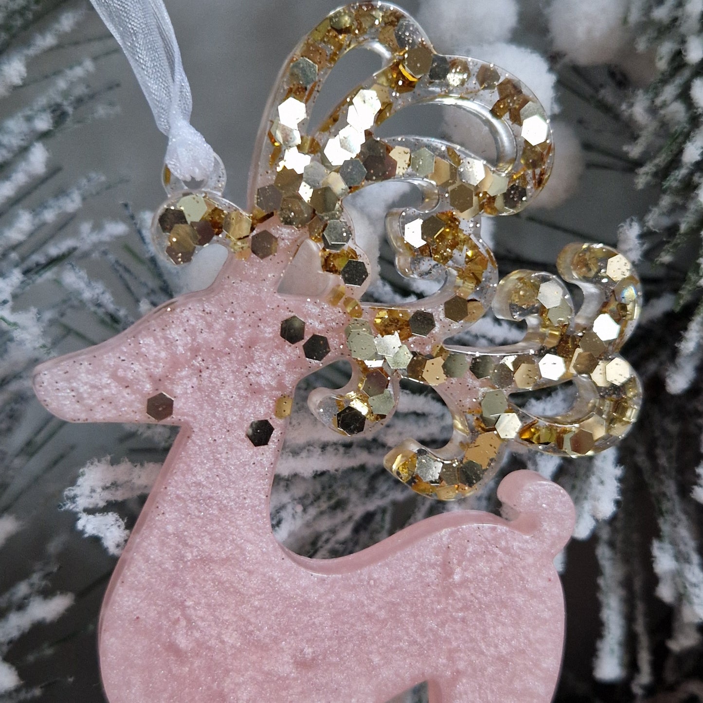 Resin Reindeer Decoration - Blaze in Baby Pink and Gold