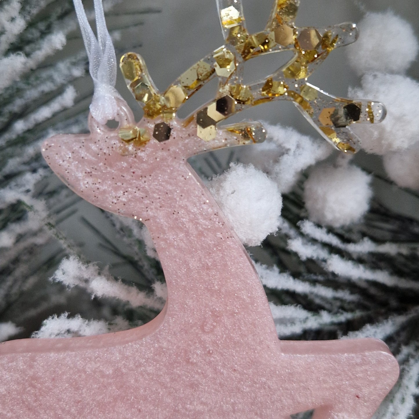 Resin Reindeer Decoration - Crystal in Baby Pink and Gold
