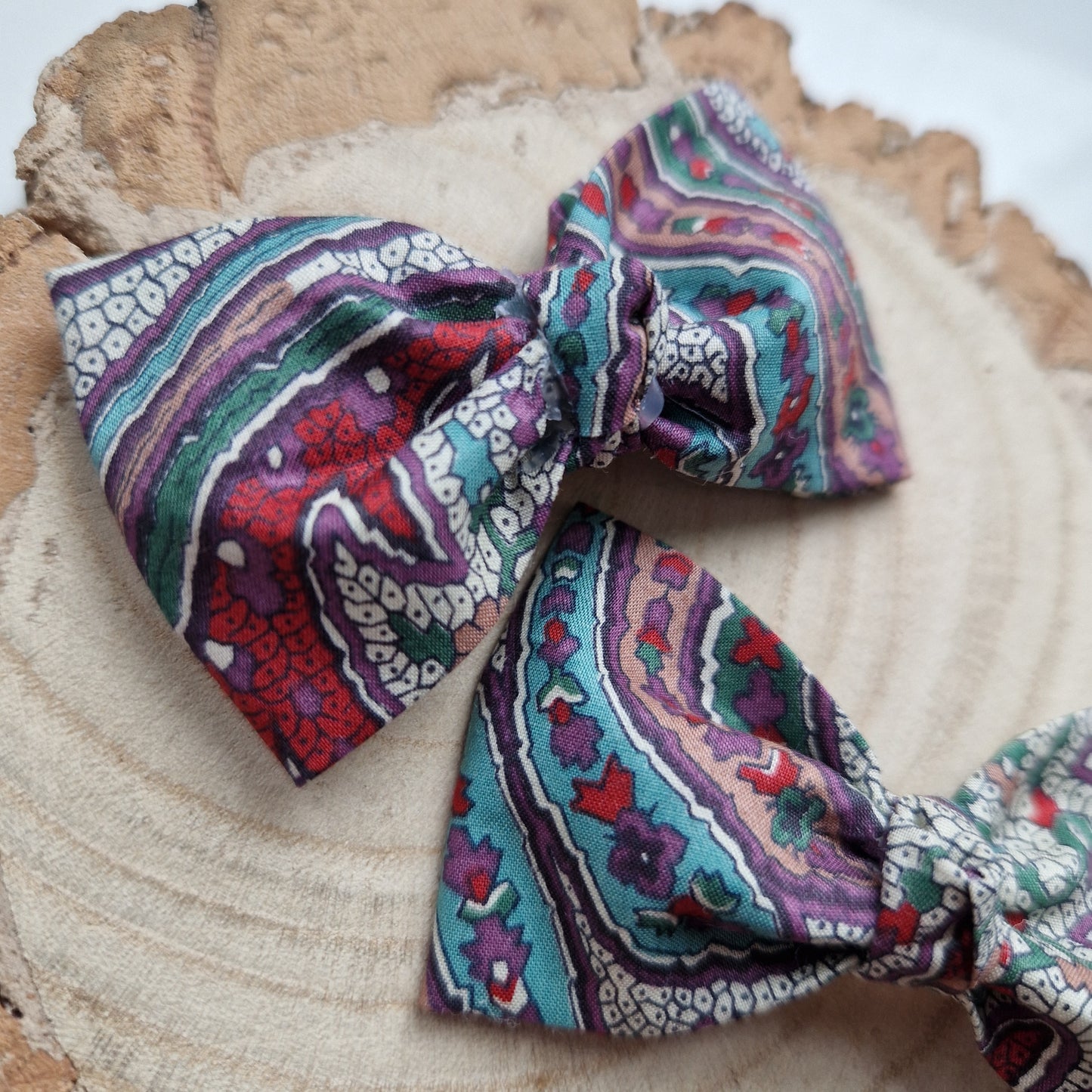 Pair of dinky vintage Liberty print hair bows in autumnal colours