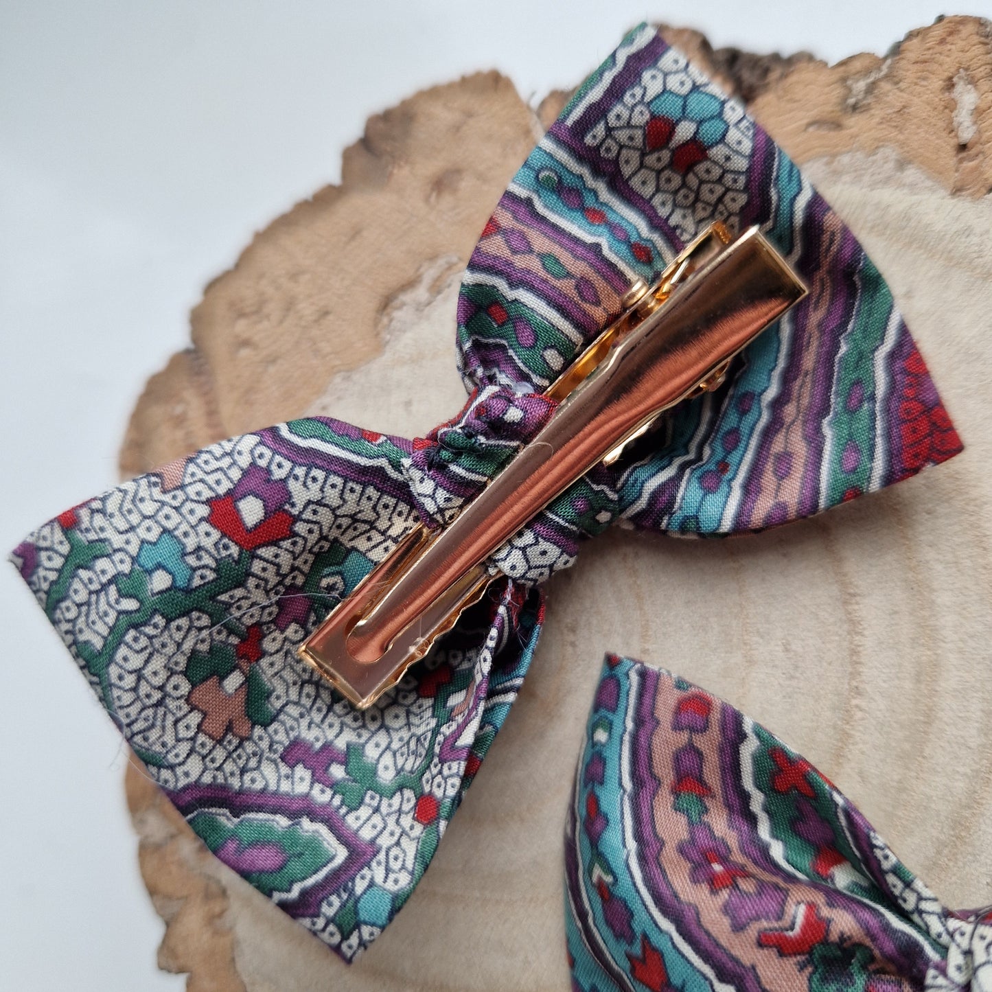 Pair of dinky vintage Liberty print hair bows in autumnal colours