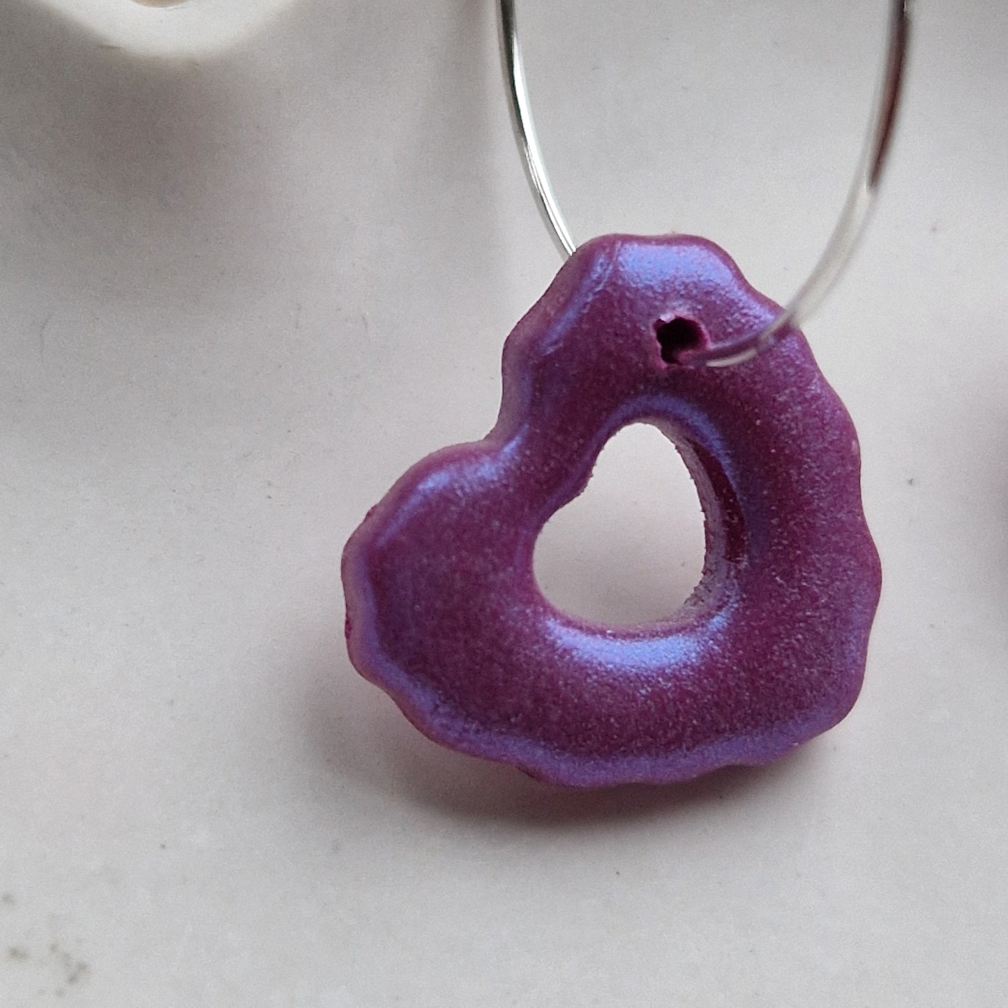 Clay Heart Hoop Earrings - Purple Pearl