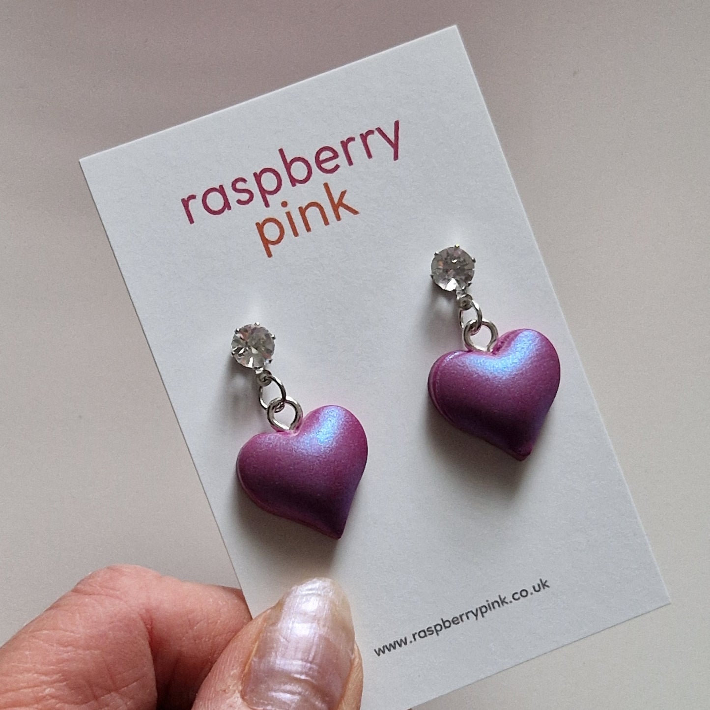 Clay Puffy Heart Earrings - Purple Pearl