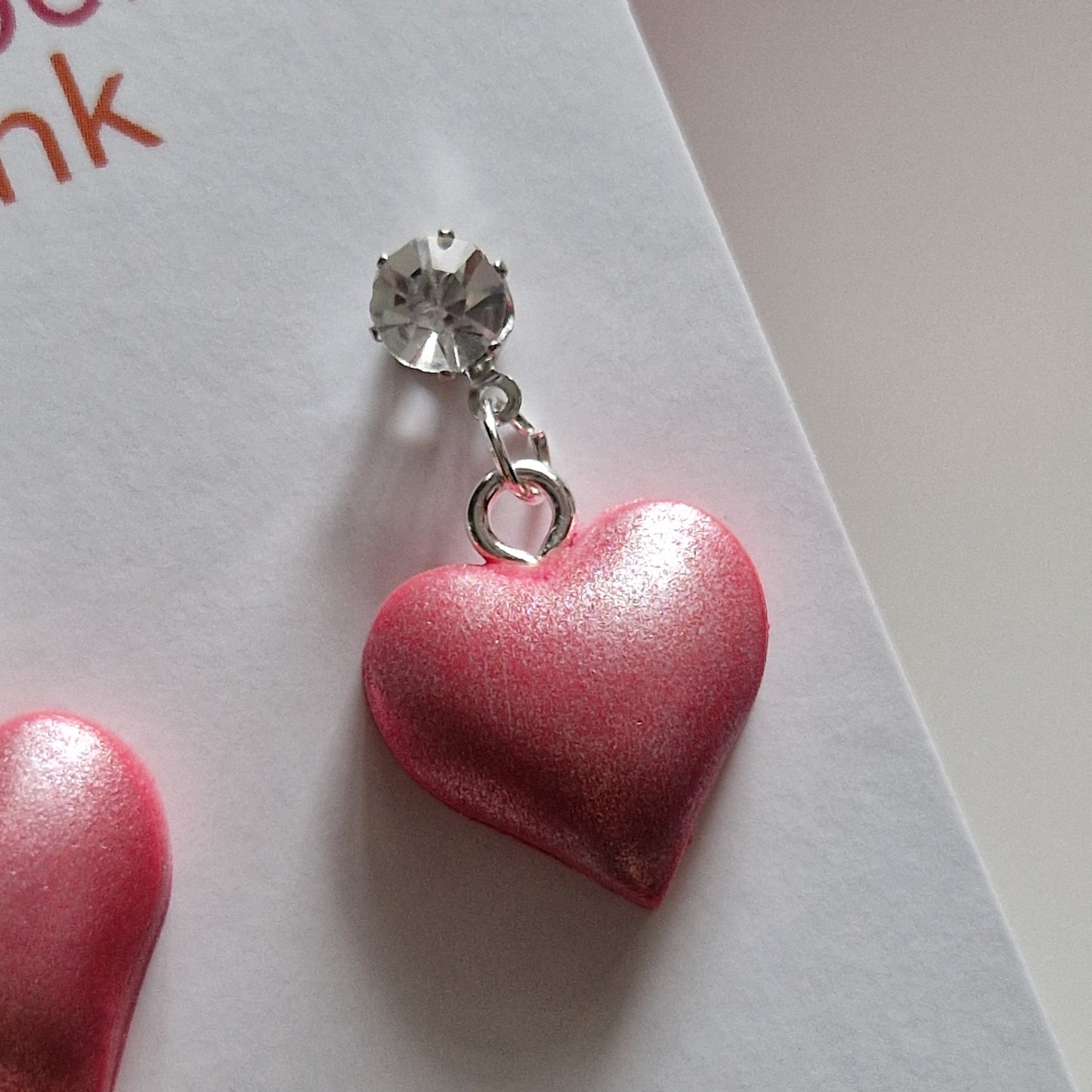 Clay Puffy Heart Earrings - Raspberry Pearl