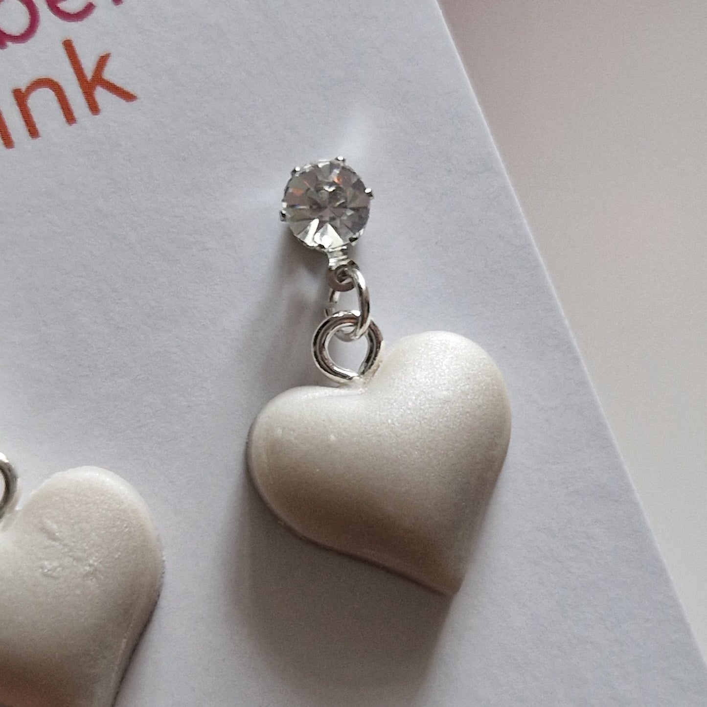 Clay Puffy Heart Earrings - Ivory Shimmer