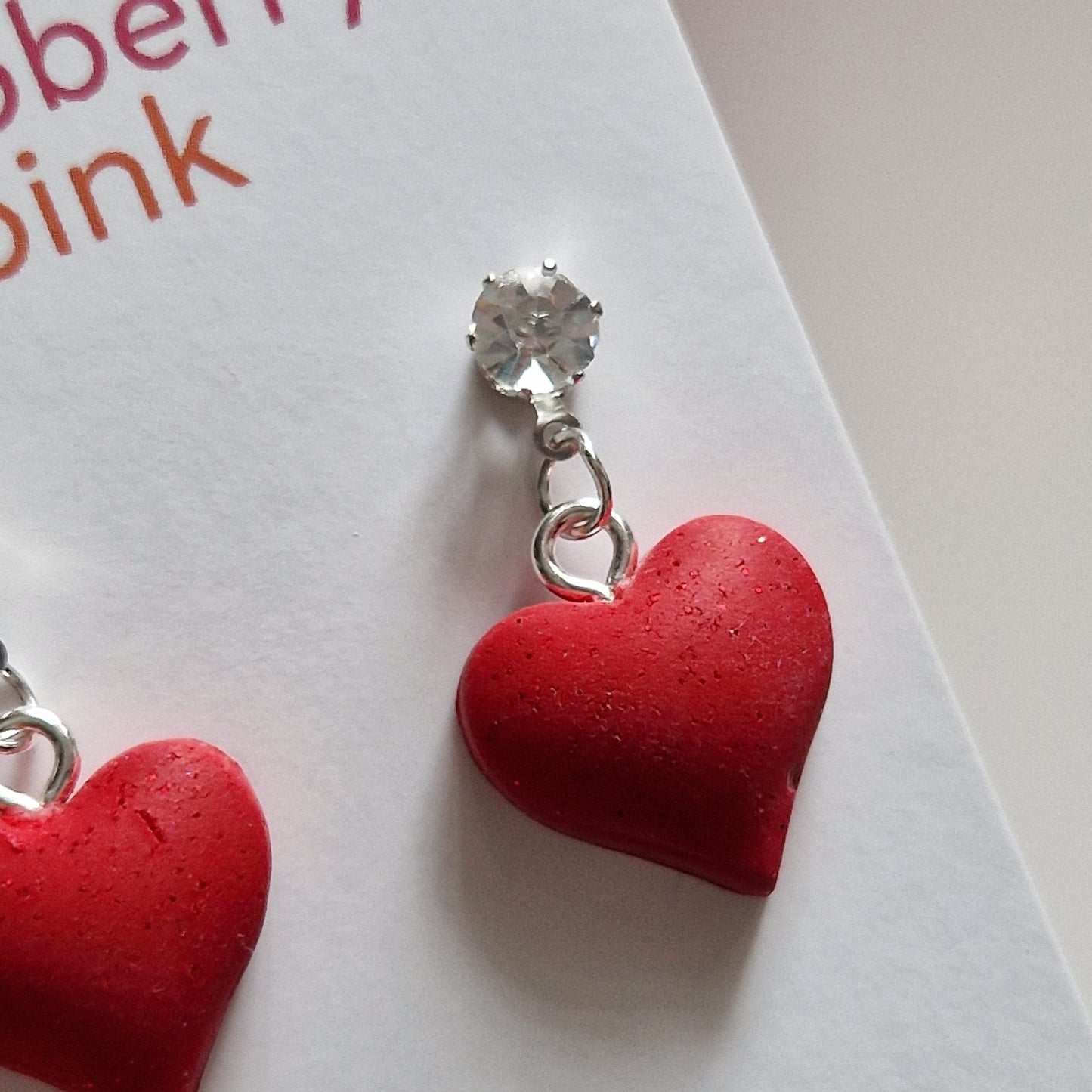 Clay Puffy Heart Earrings - Red Glitter