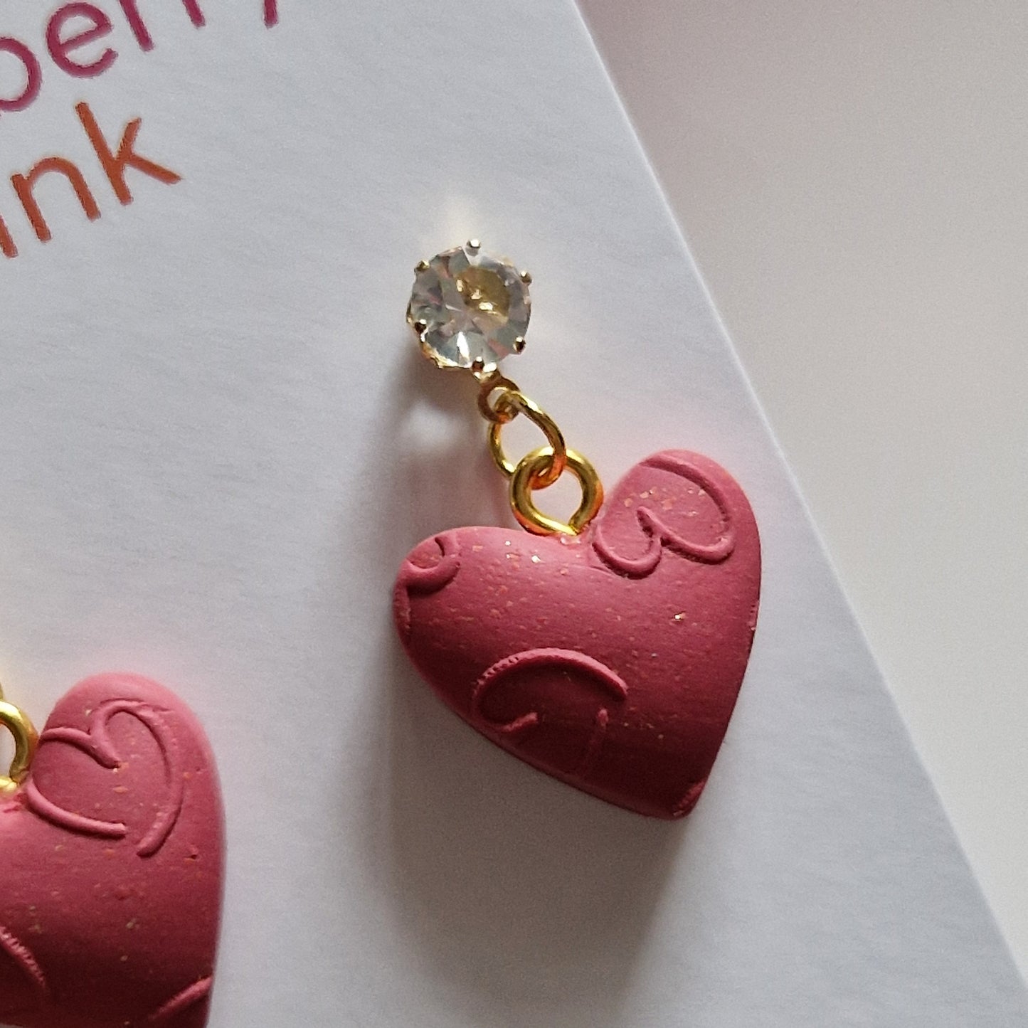 Clay Puffy Heart Earrings - Embossed Deep Red