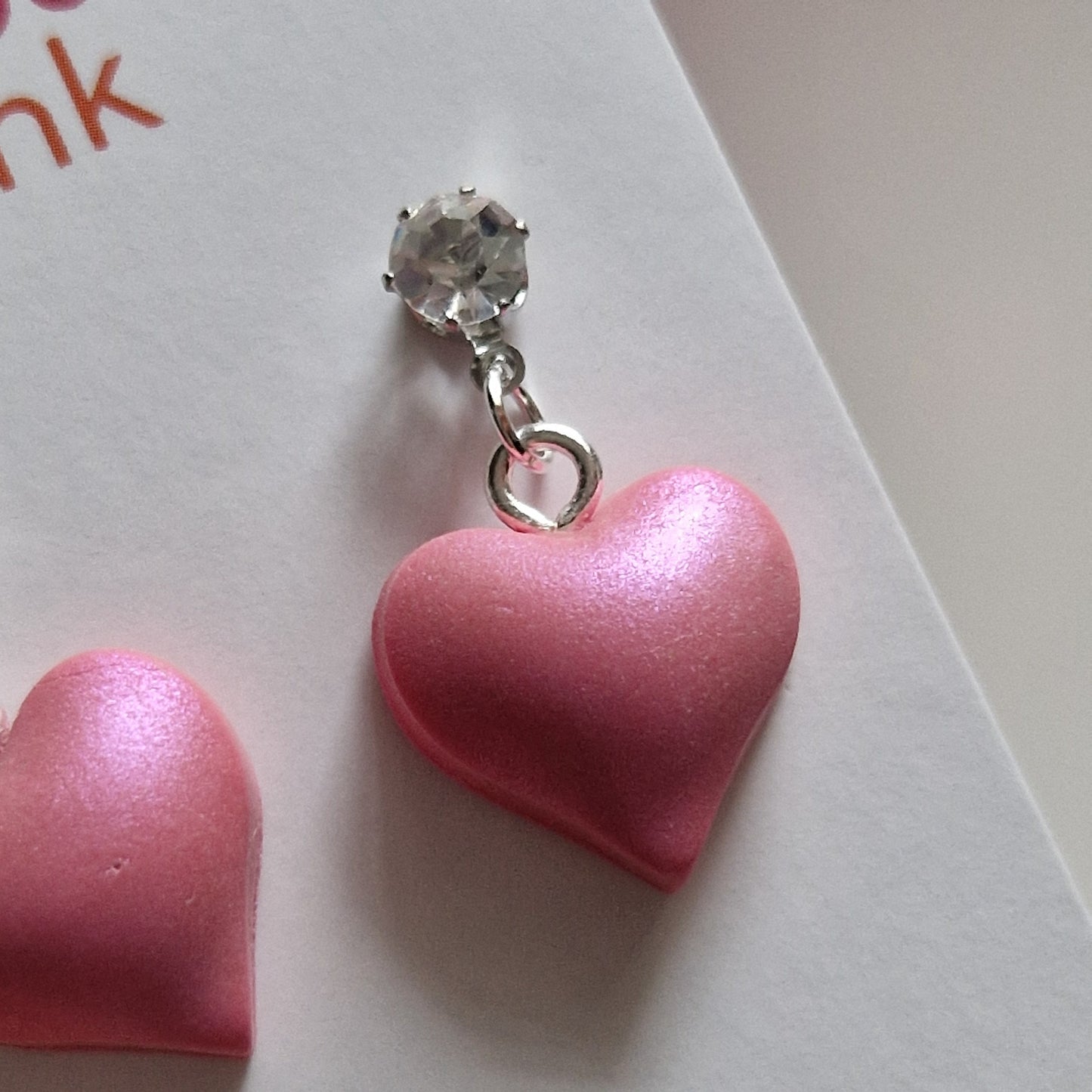 Clay Puffy Heart Earrings - Pink Pearl