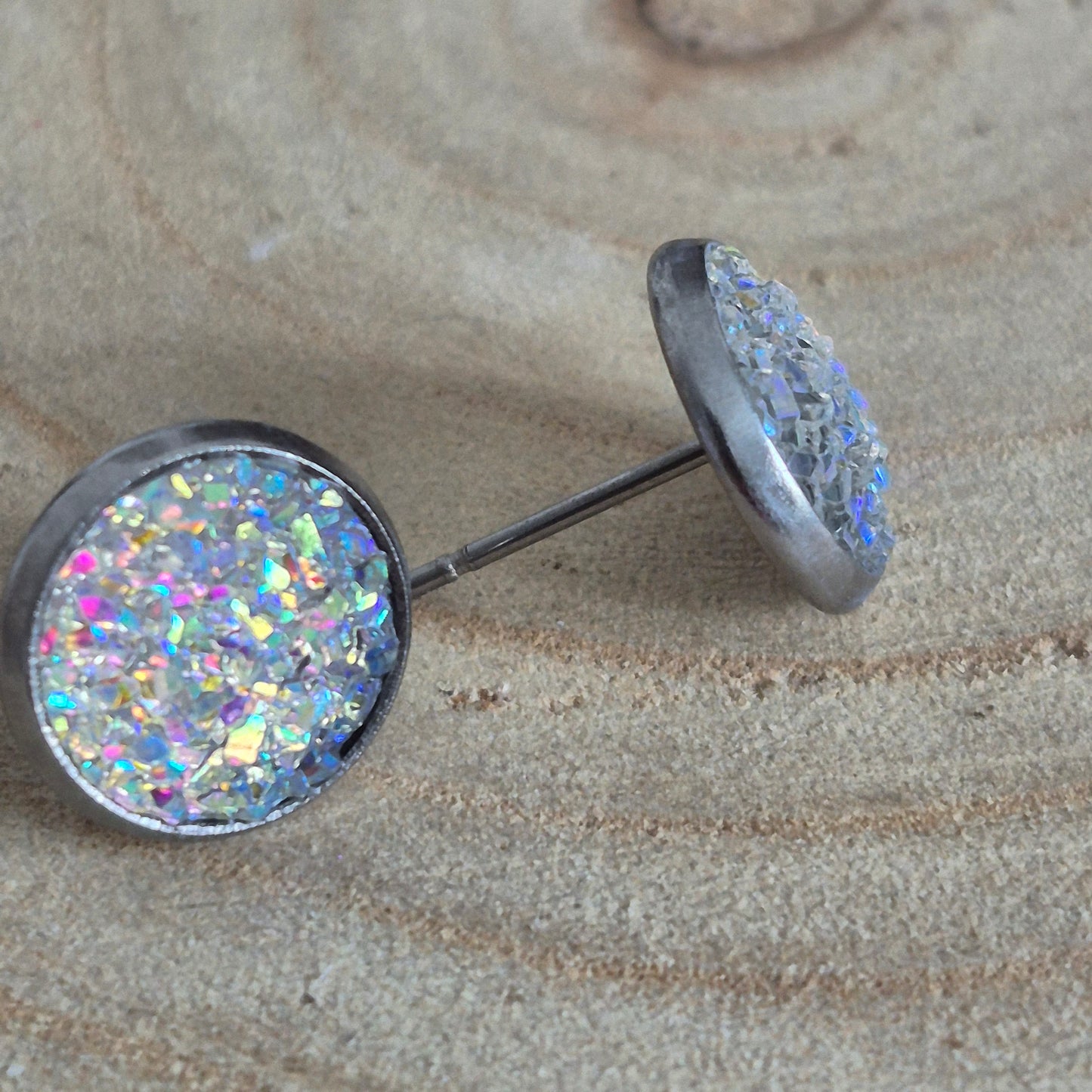 Glitter Resin 10mm Stud Earrings - Clear AB