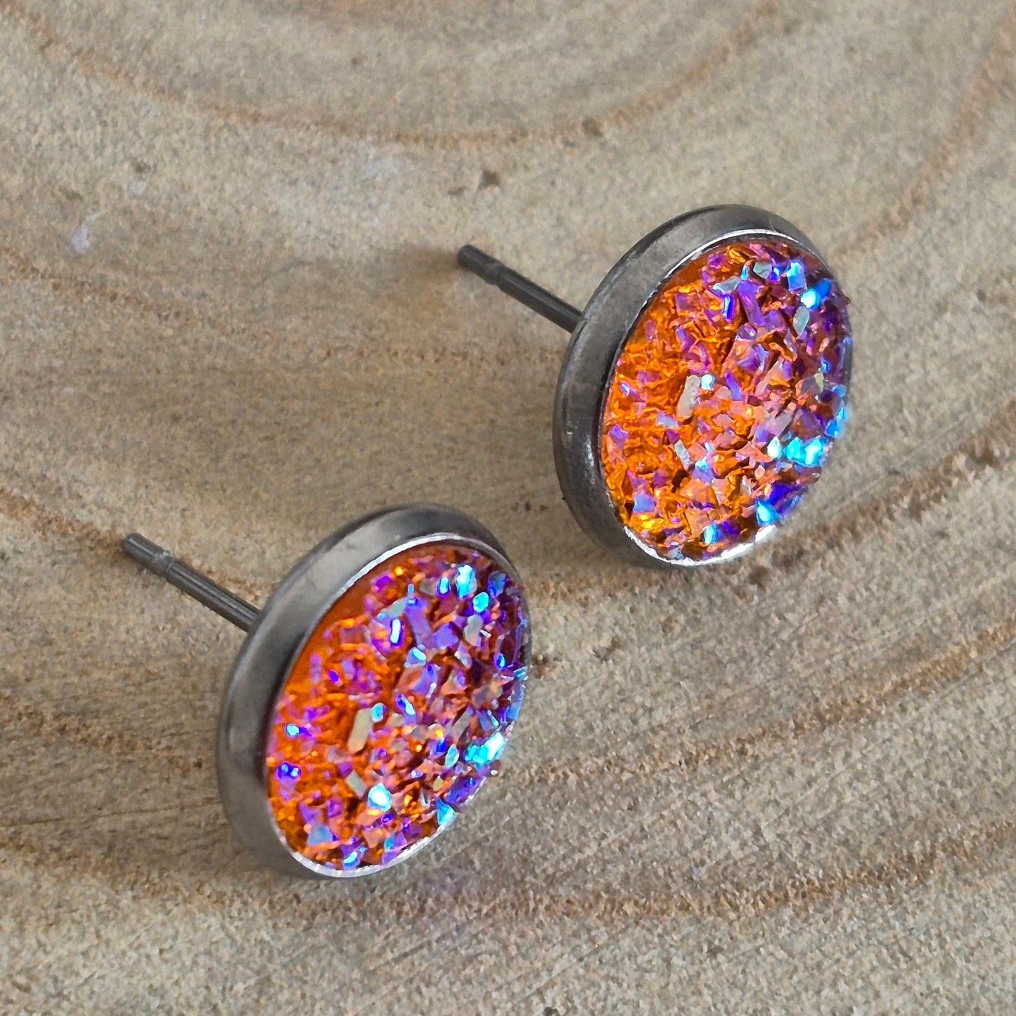 Glitter Resin 10mm Stud Earrings - Citrus AB