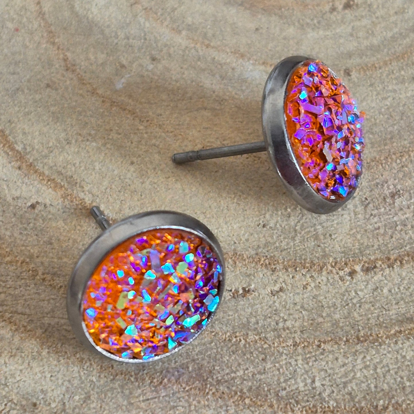 Glitter Resin 10mm Stud Earrings - Citrus AB