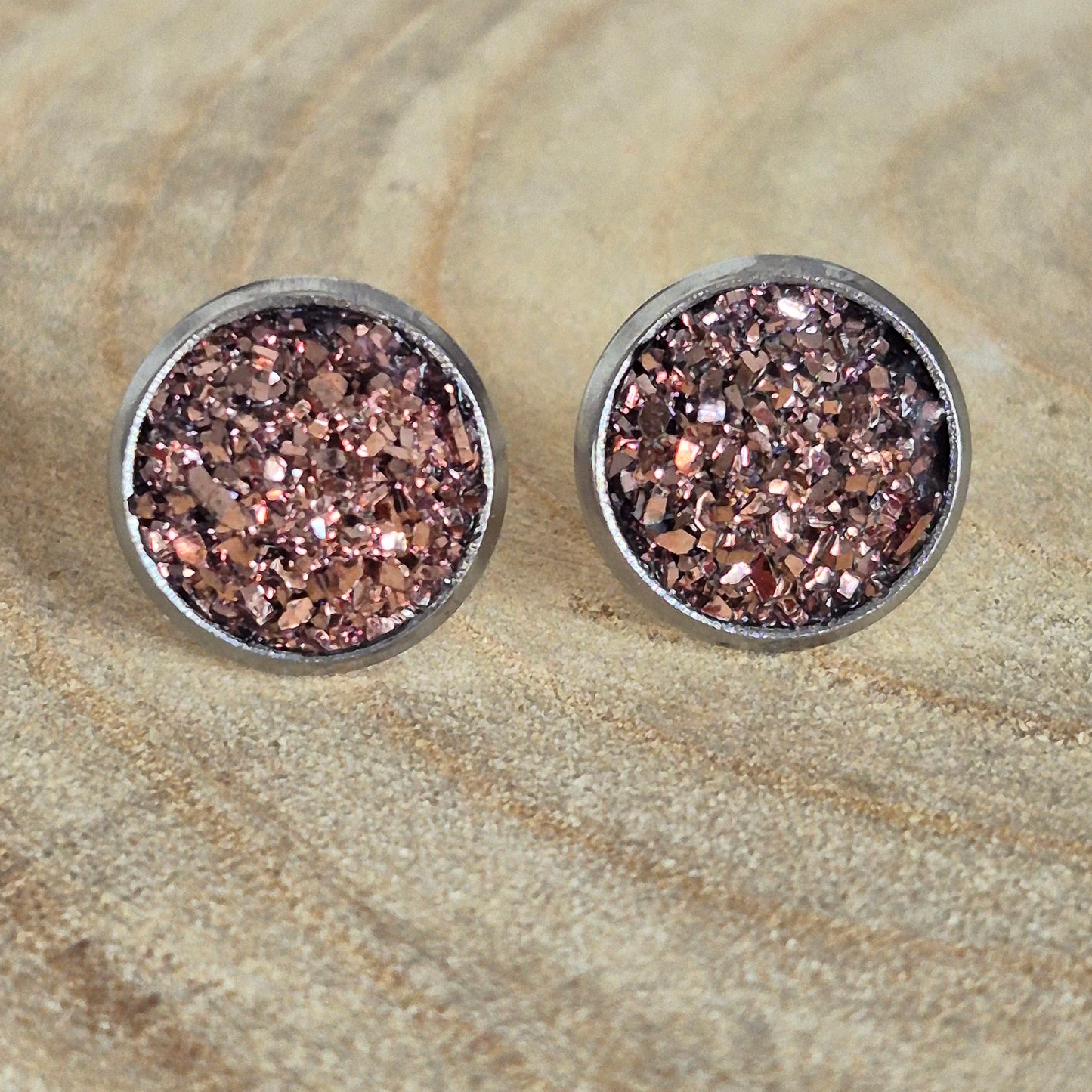 Glitter Resin 10mm Stud Earrings - Bronze