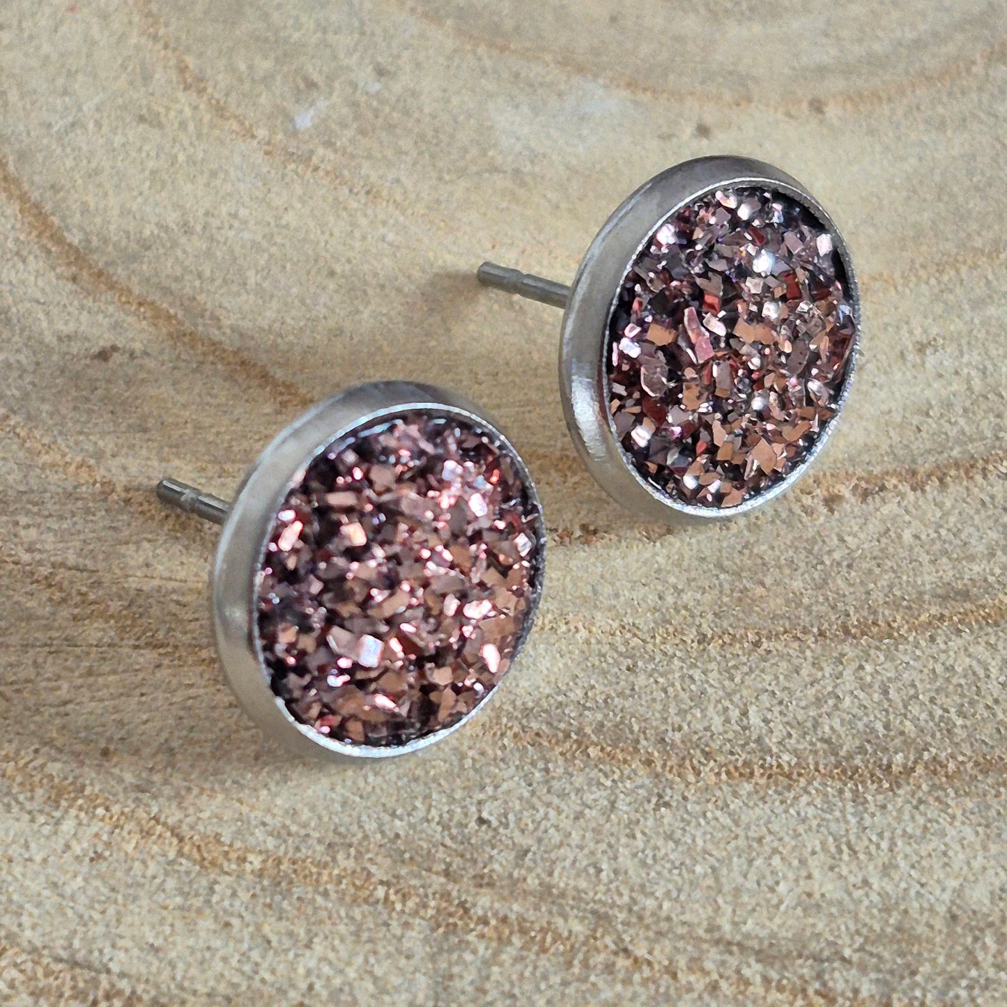 Glitter Resin 10mm Stud Earrings - Bronze