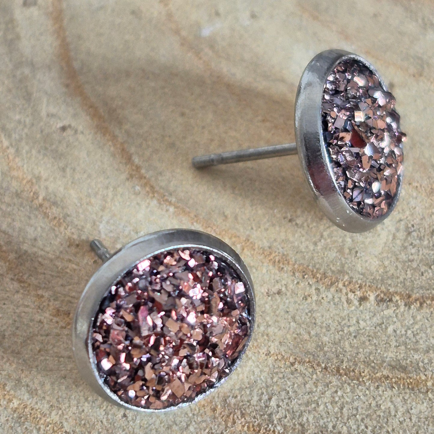 Glitter Resin 10mm Stud Earrings - Bronze