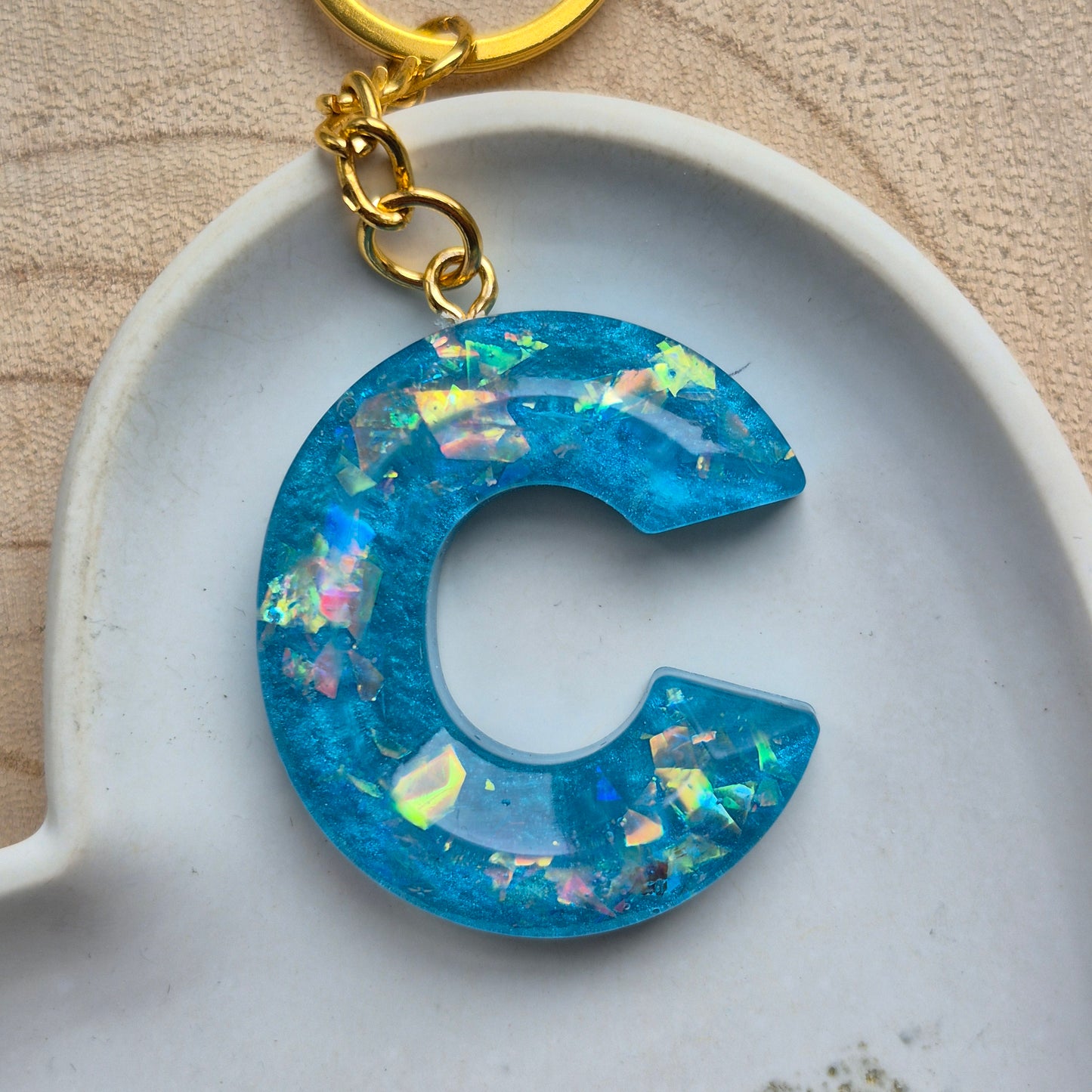 Resin Faceted Initial Keyring - Letter C