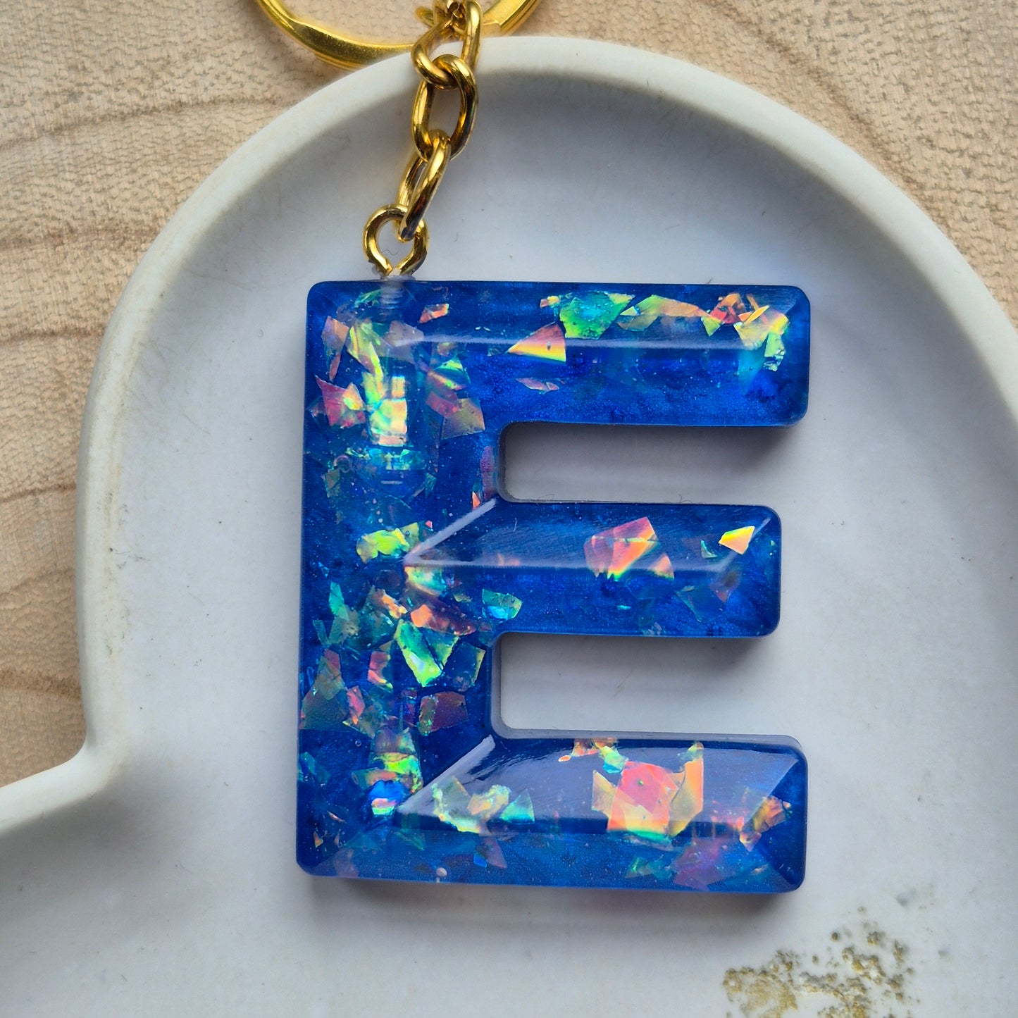 Resin Faceted Initial Keyring - Letter E