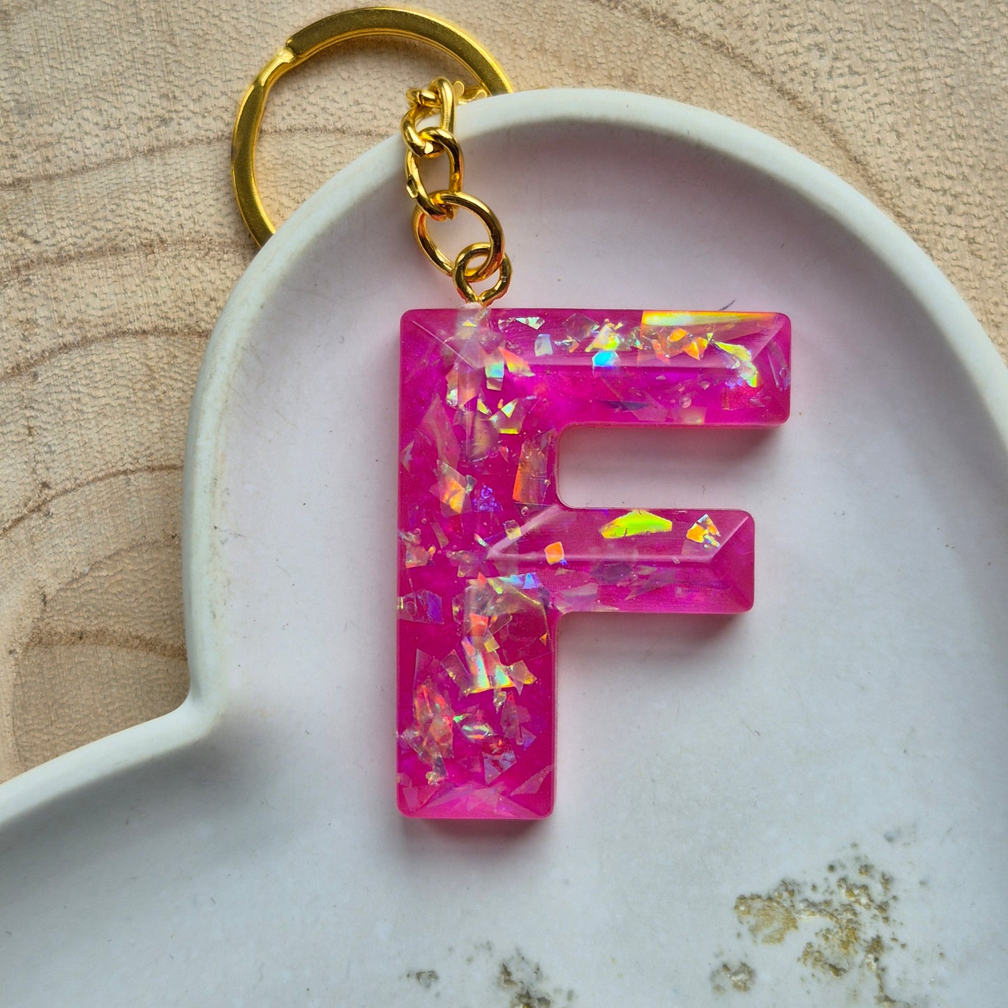 Resin Faceted Initial Keyring - Letter F