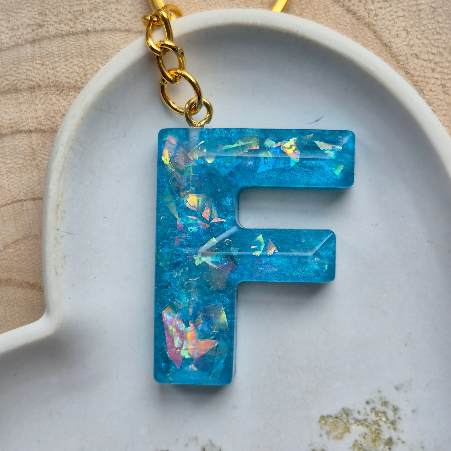 Resin Faceted Initial Keyring - Letter F