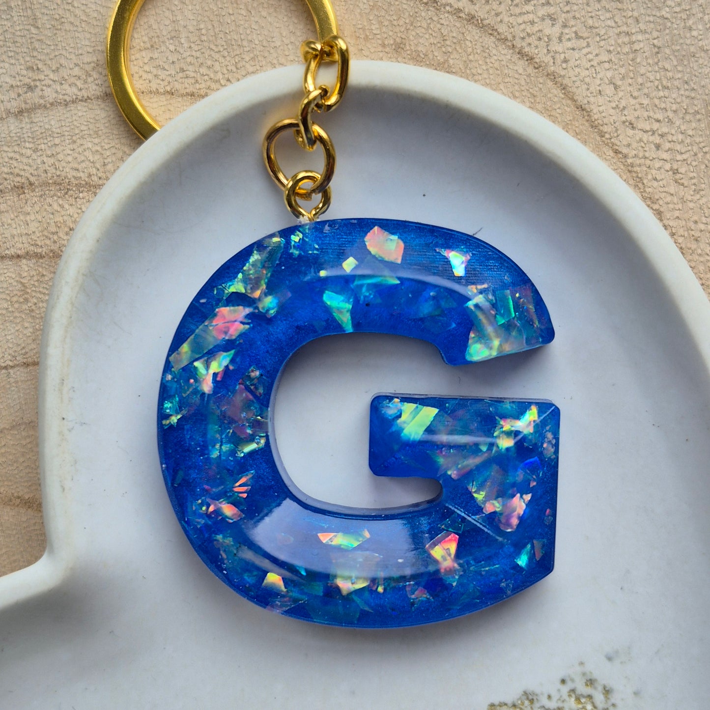 Resin Faceted Initial Keyring - Letter G